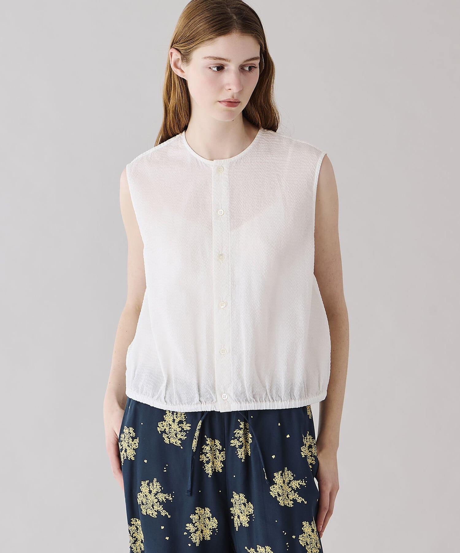 Bshop LE GLAZIK ｜ シアーサッカー ノースリーブシャツ WOMEN ビショップ トップス シャツ・ブラウス ブラック ホワイト オレンジ