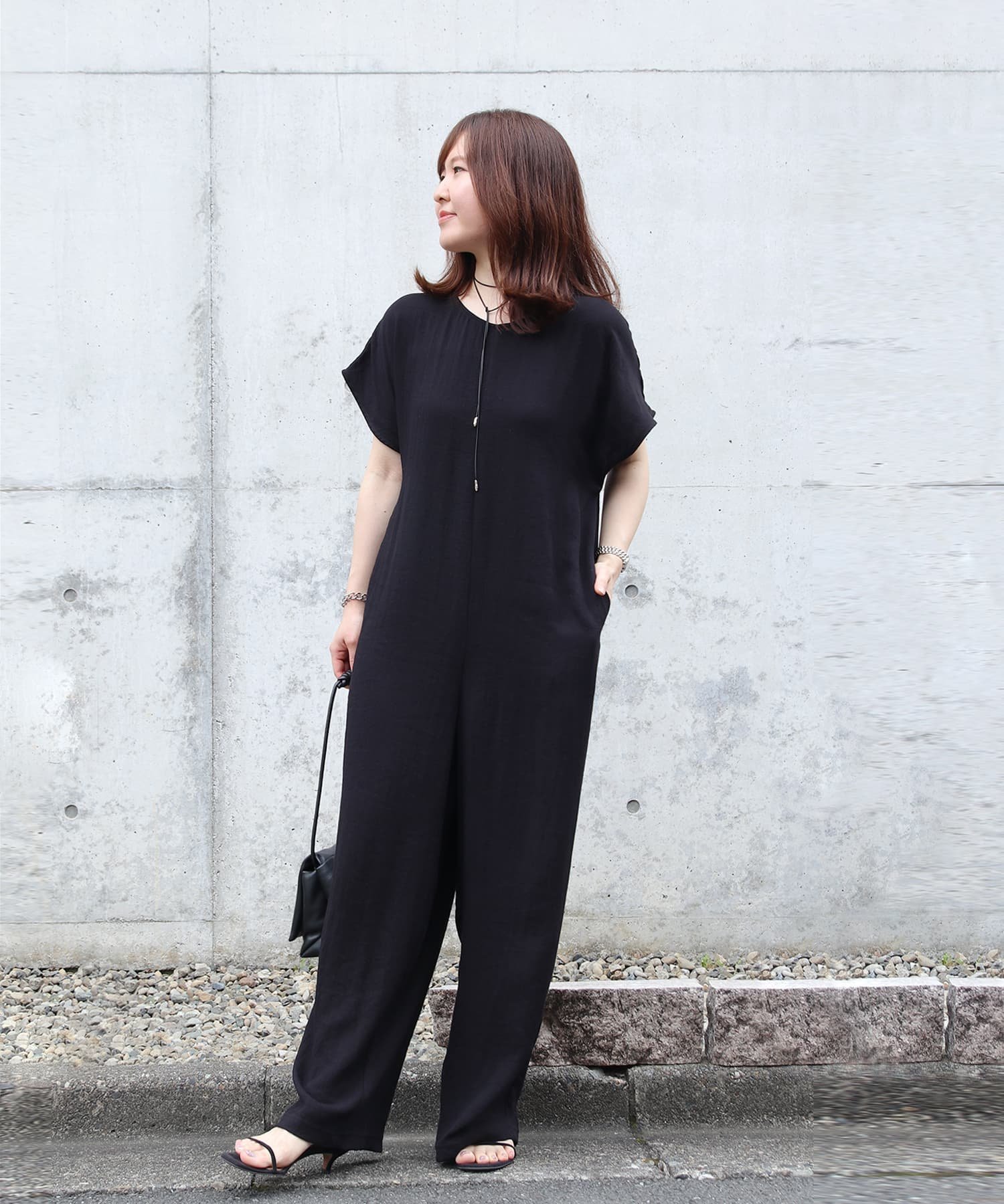 【SALE/40% OFF】Brown&Street Linen-like All-in-One Brown & Street All-in-One/Overalls/Jumpsuit Brown Black 【Free Shipping】