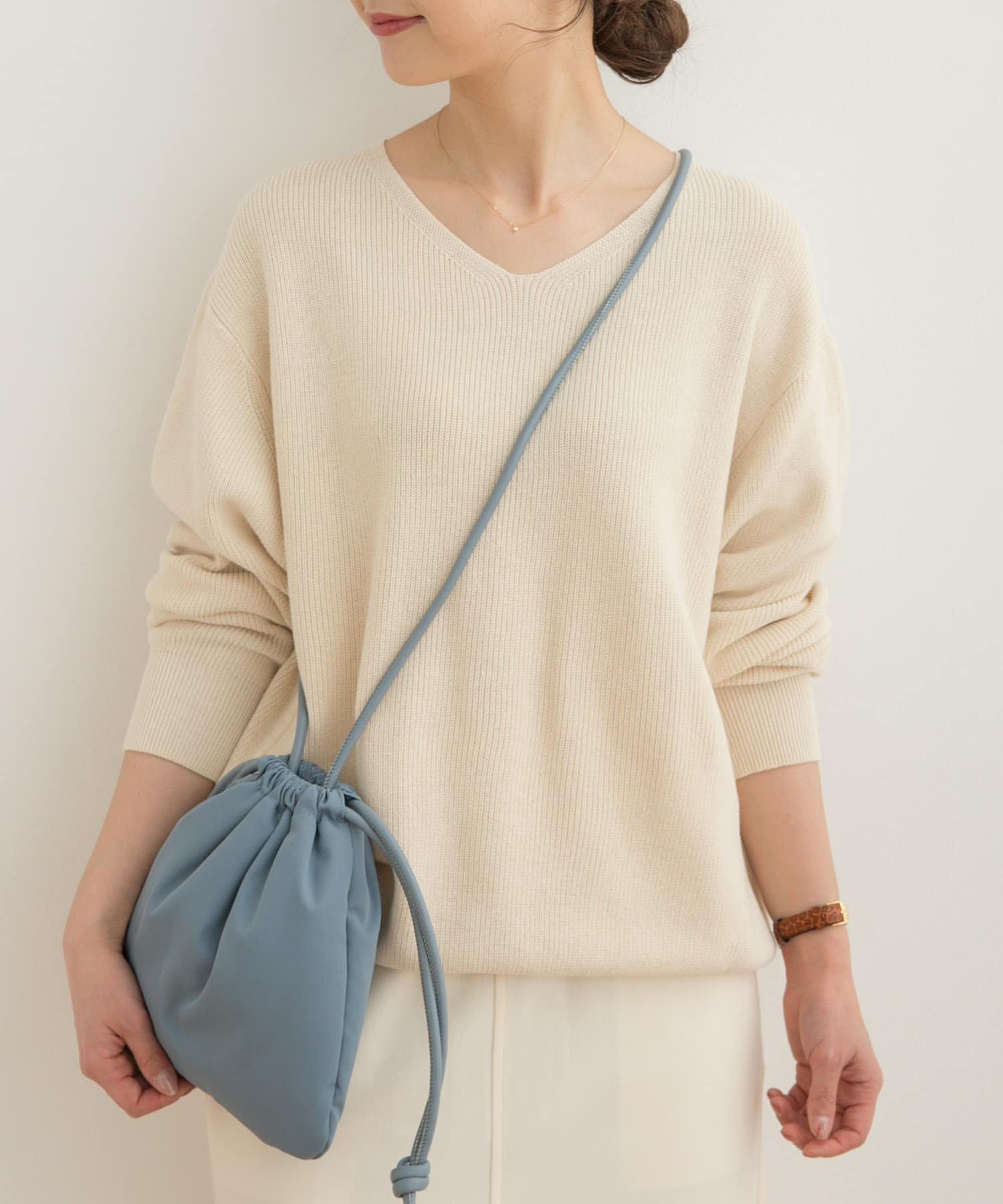 【SALE／40%OFF】DOORS コットン畦Vネックニット アーバンリサーチドアーズ トップス ニット ホワイト ピンク イエロー【送料無料】のサムネイル