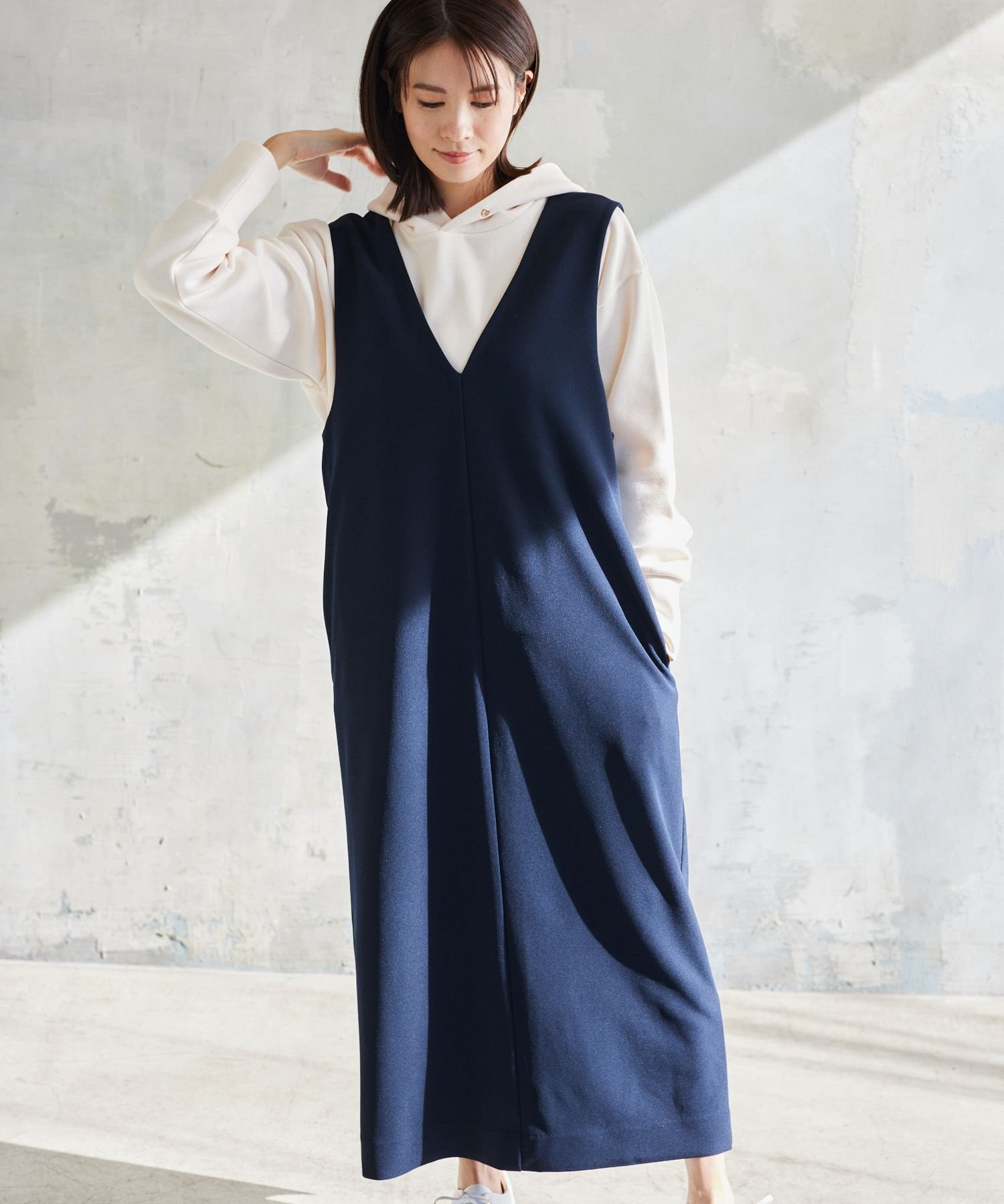 【SALE/50%OFF】Elura サマ見えジャンスカ 大きいサイズ ゆったり/964512 エルーラ ワンピース・ドレス ジャンパースカート グレー ネイビー ブラック【送料無料】