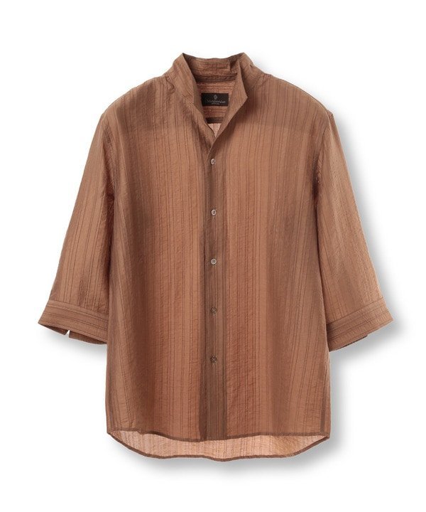 【SALE／30%OFF】DISTINCTION MEN'S BIGI 総柄シアージャカード7分袖オープンカラーシャツ メンズ ビギ トップス シャツ・ブラウス ブルー ブラック ブラウン【送料無料】