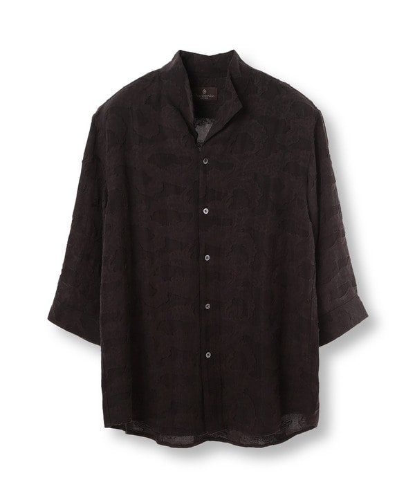 【SALE／30%OFF】DISTINCTION MEN'S BIGI 総柄シアージャカード7分袖オープンカラーシャツ メンズ ビギ トップス シャツ・ブラウス ブルー ブラック ブラウン【送料無料】