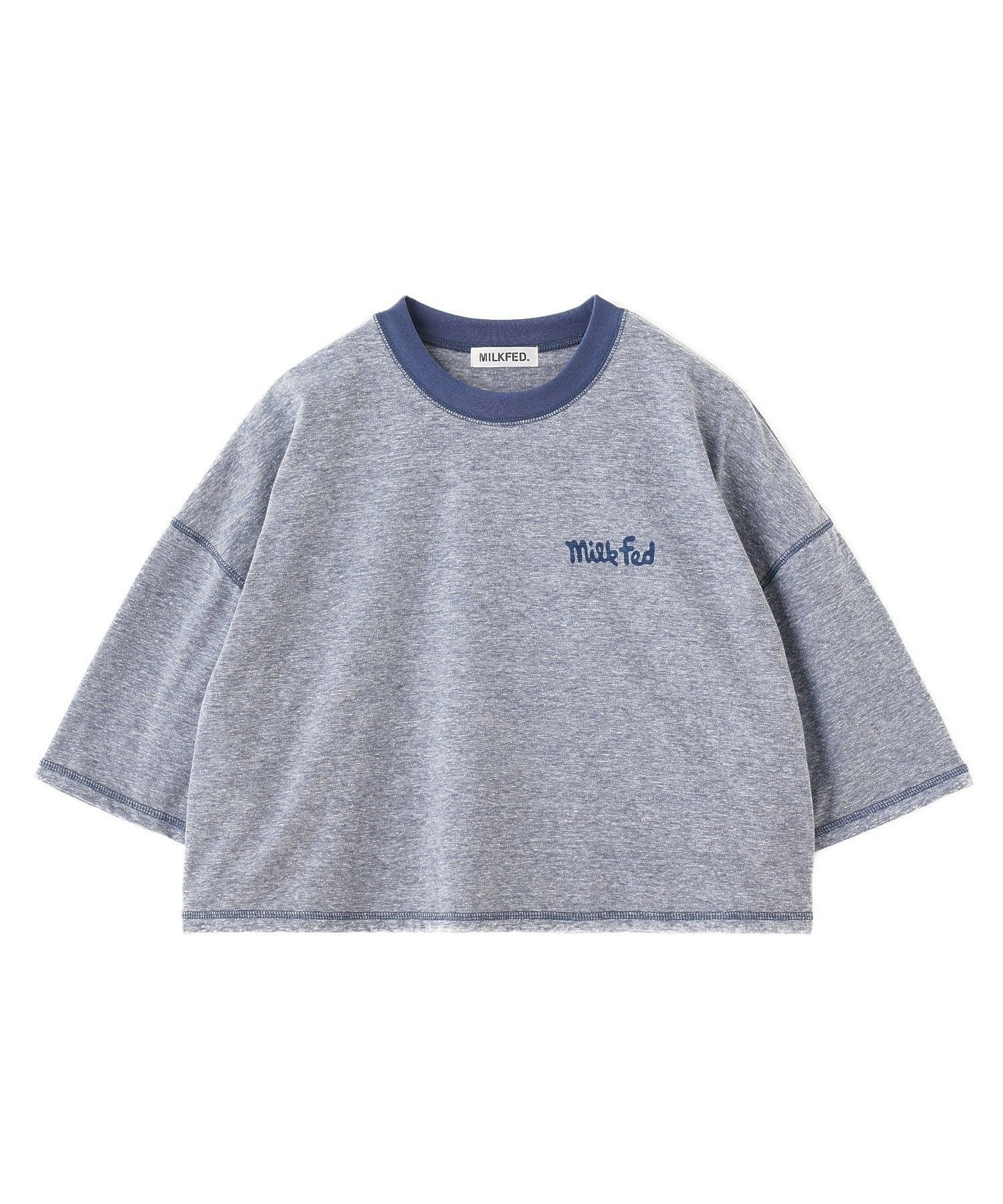 MILKFED. COLOR STITCH WIDE S/S TOP ミルクフェド トップス カットソー・Tシャツ グリーン ネイビー ピンク