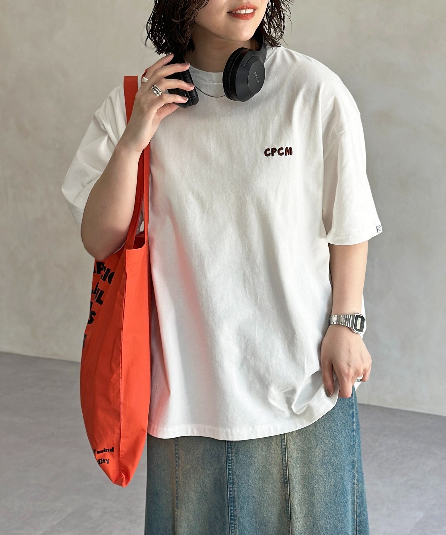 CPCM1ポイント刺繍T シーピーシーエム トップス カットソー・Tシャツ ブラック ホワイト オレンジ ネイビー