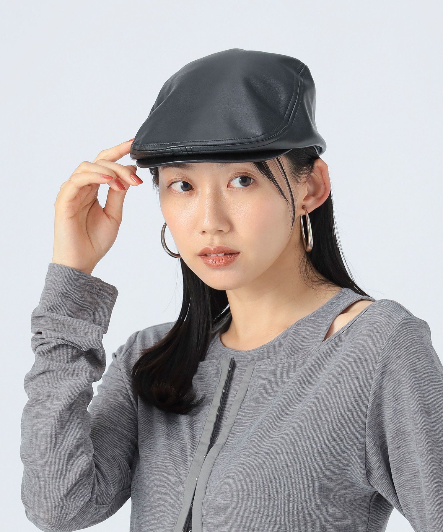 【SALE／40%OFF】BEAMS HEART WOMEN フェイクレザー ハンチング ビームス ハート 帽子 キャップ ブラウン ブラック