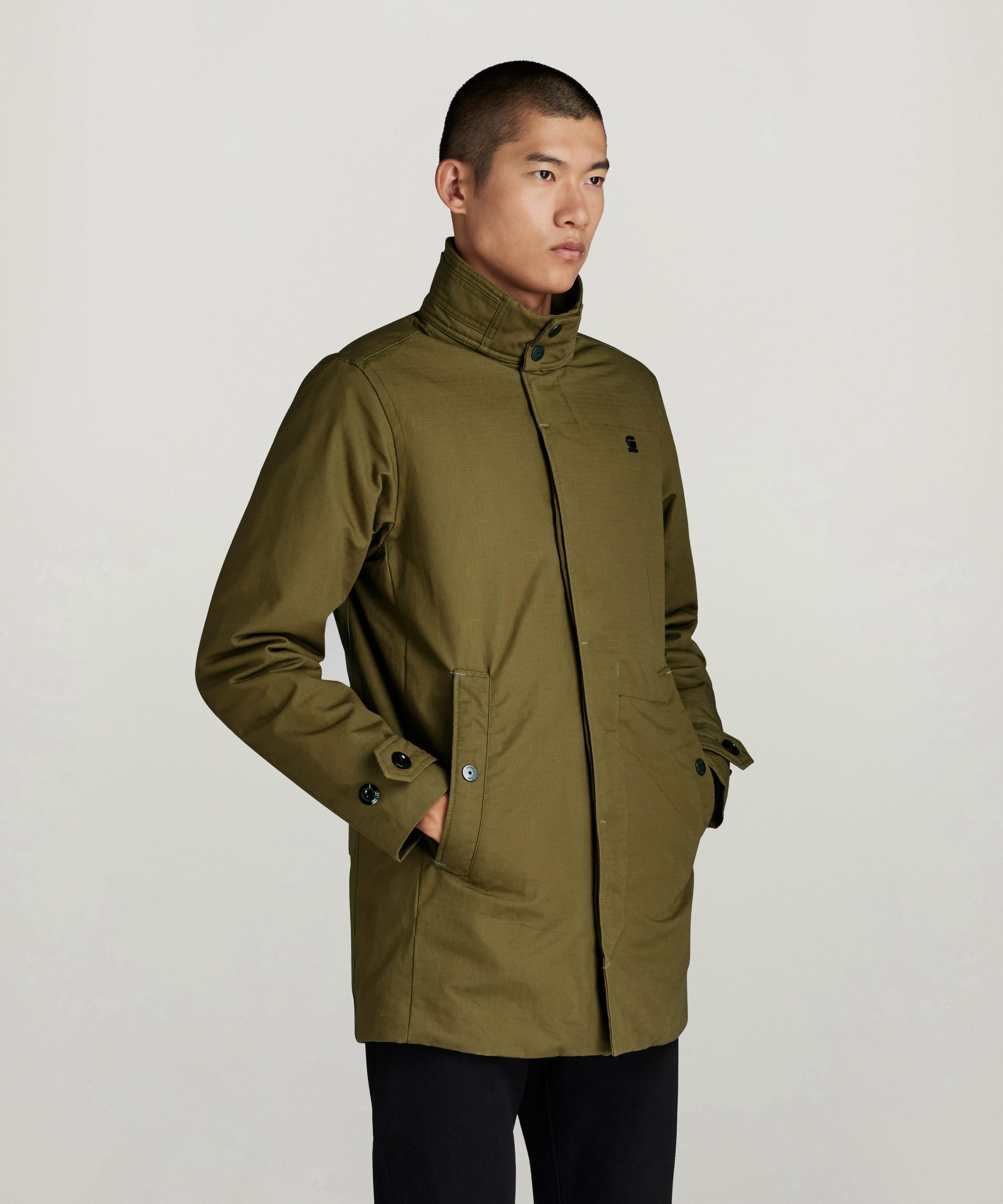 【公式ショップ】PADDED TRENCH/ミリタリーディテール撥水中綿ミドルレングスコートコート ジースターロゥ ジャケット・アウター トレンチコート グリーン