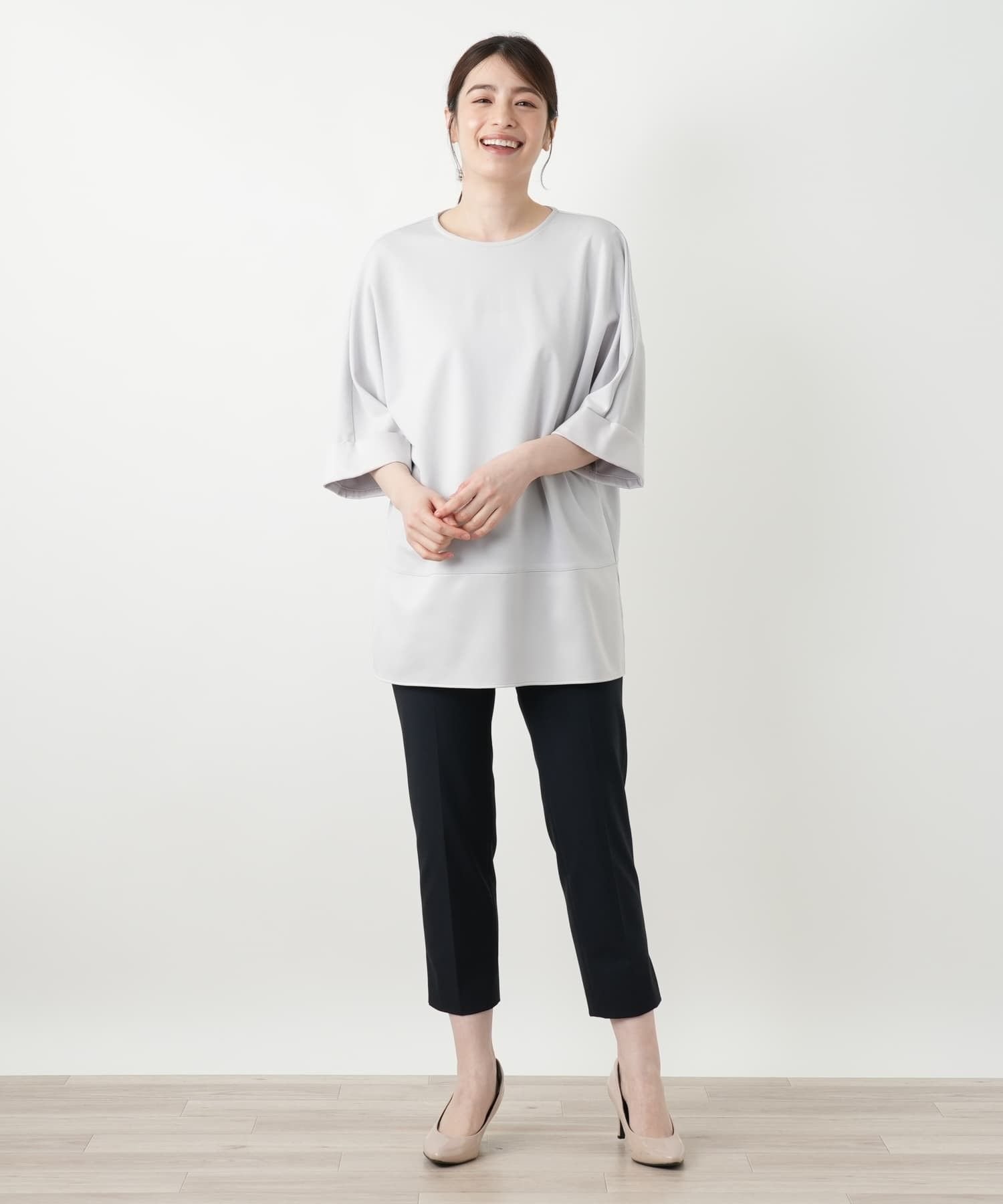 Leilian 切替チュニックカットソー レリアン トップス カットソー・Tシャツ ネイビー