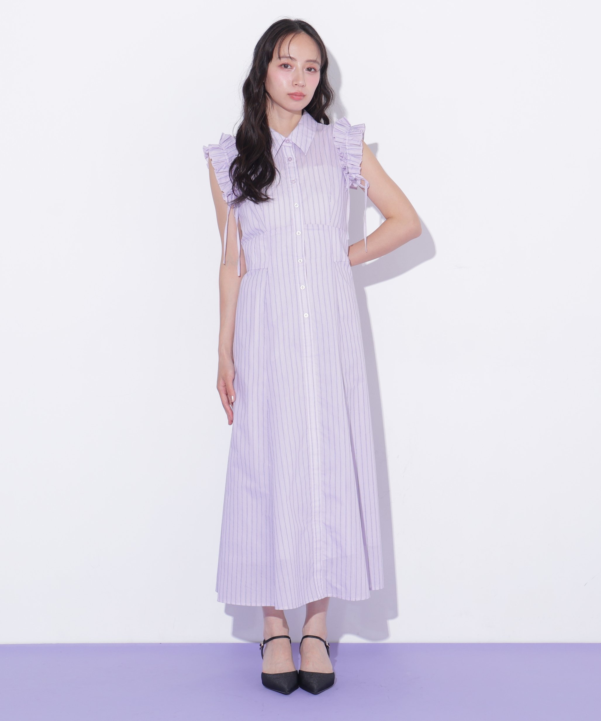 【SALE／55%OFF】JILL by JILL STUART ショルダーフリルワンピース ジル バイ ジル スチュアート ワンピース・ドレス ワンピース パープル ネイビー ブルー【送料無料】