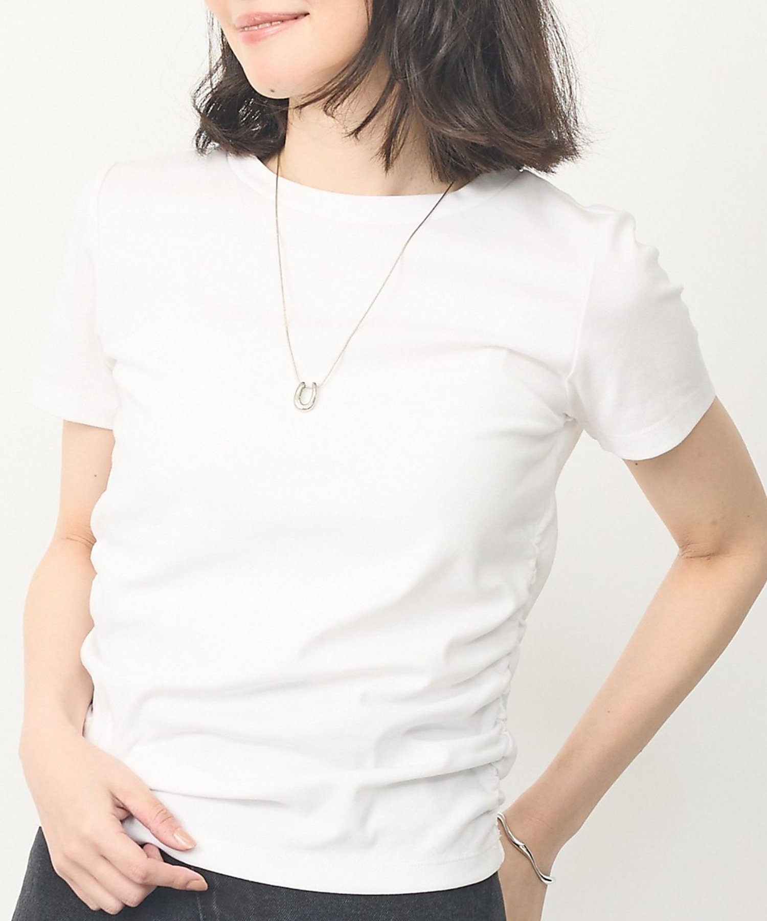 abahouse mavie 【ウエスト細見え】サイドギャザーTシャツ アバハウス マヴィ トップス カットソー Tシャツ レッド ブラック ホワイト【送料無料】
