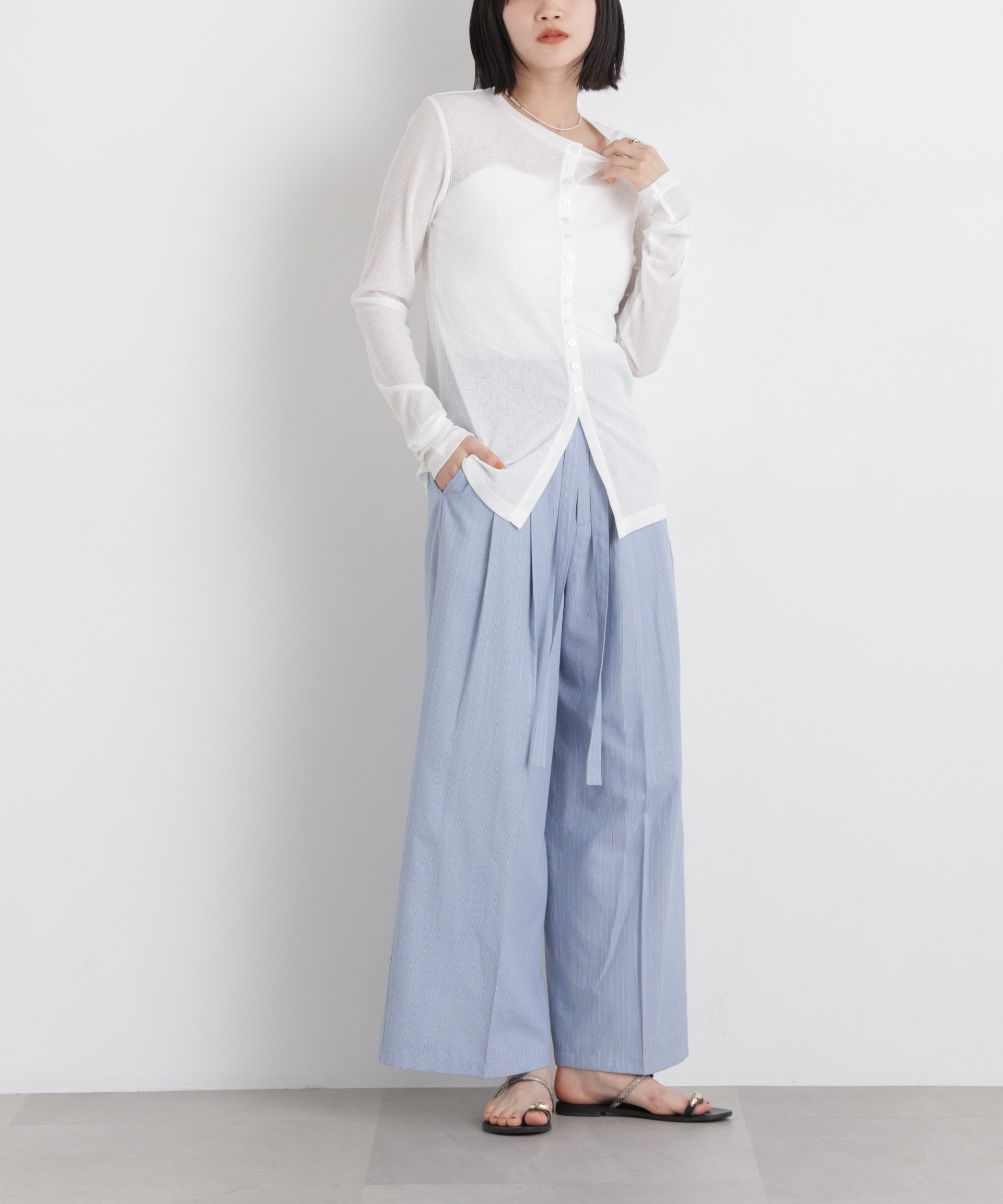 【SALE／30%OFF】NANO universe ドビーストライプベルト付タックワイドパンツ(セットアップ可) ナノユニバース パンツ その他のパンツ ピンク ブルー ベージュ【送料無料】 stylife-15644301 Rakuten Fashion サンプル画像3