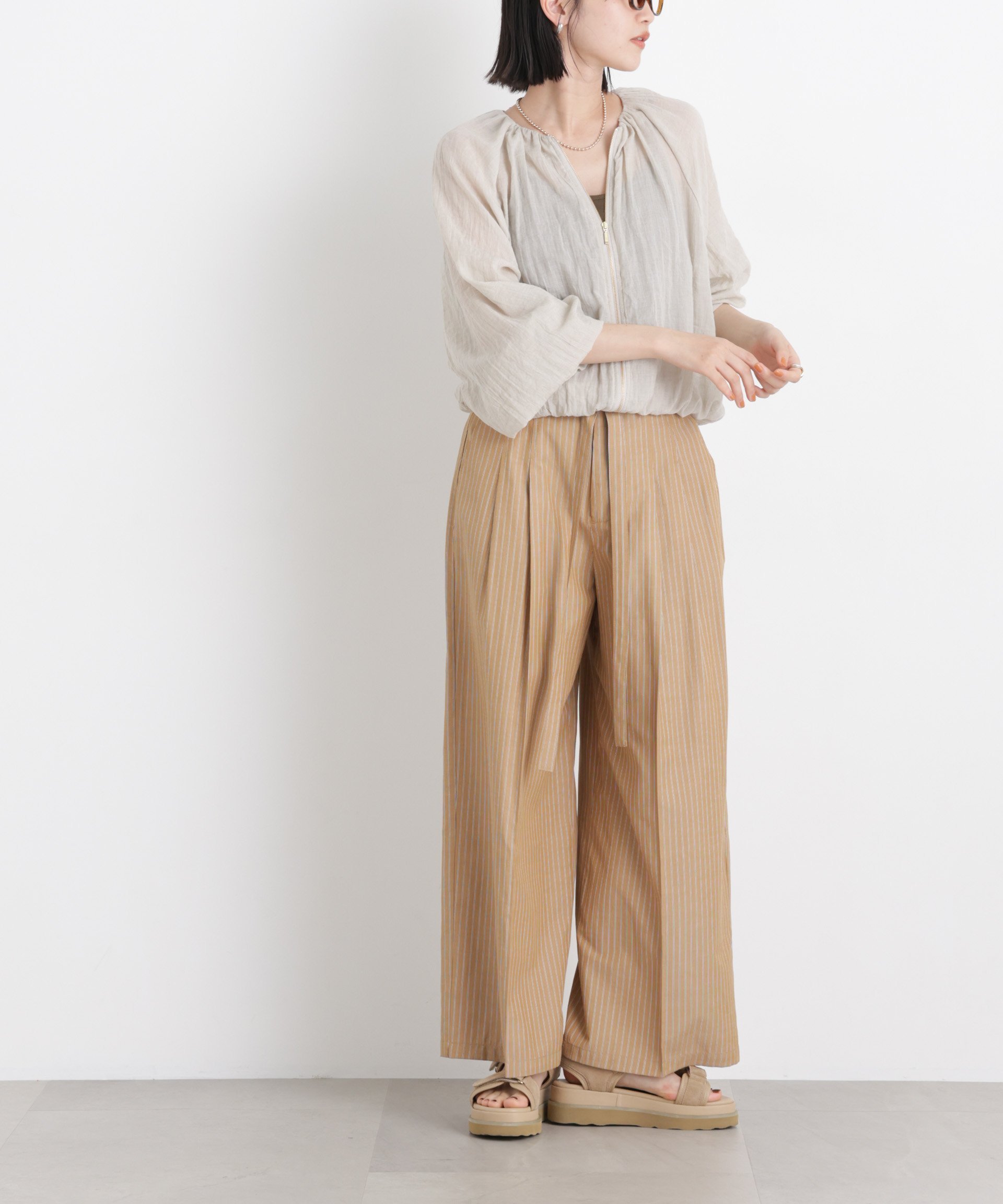 【SALE／30%OFF】NANO universe ドビーストライプベルト付タックワイドパンツ(セットアップ可) ナノユニバース パンツ その他のパンツ ピンク ブルー ベージュ【送料無料】 stylife-15644301 Rakuten Fashion サンプル画像2