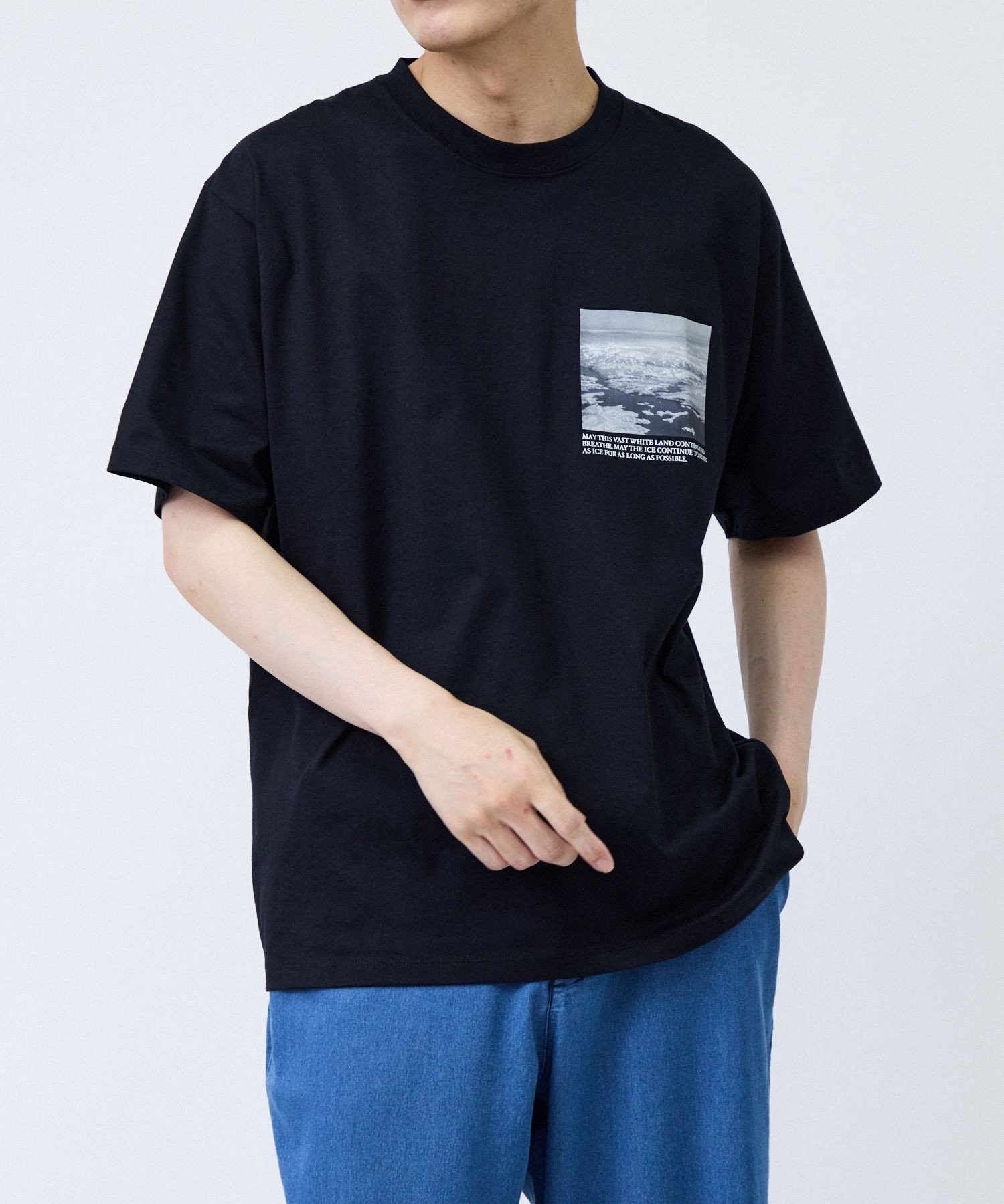 GreenlandフォトグラフィックショートスリーブTシャツ ジュン スタンダード ピックス トップス カットソー・Tシャツ ブラック ホワイト