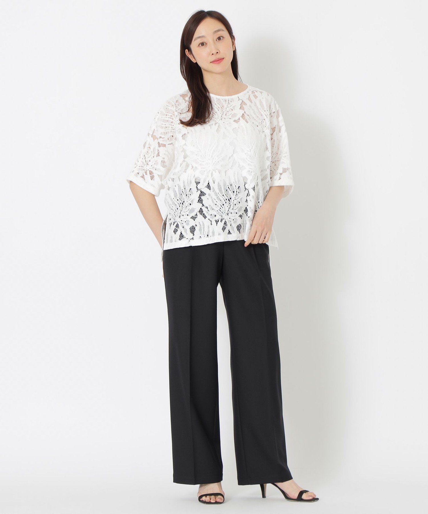 S.ESSENTIALS リーフレースドルマンブラウス エス エッセンシャルズ トップス シャツ・ブラウス ホワイト ブラック