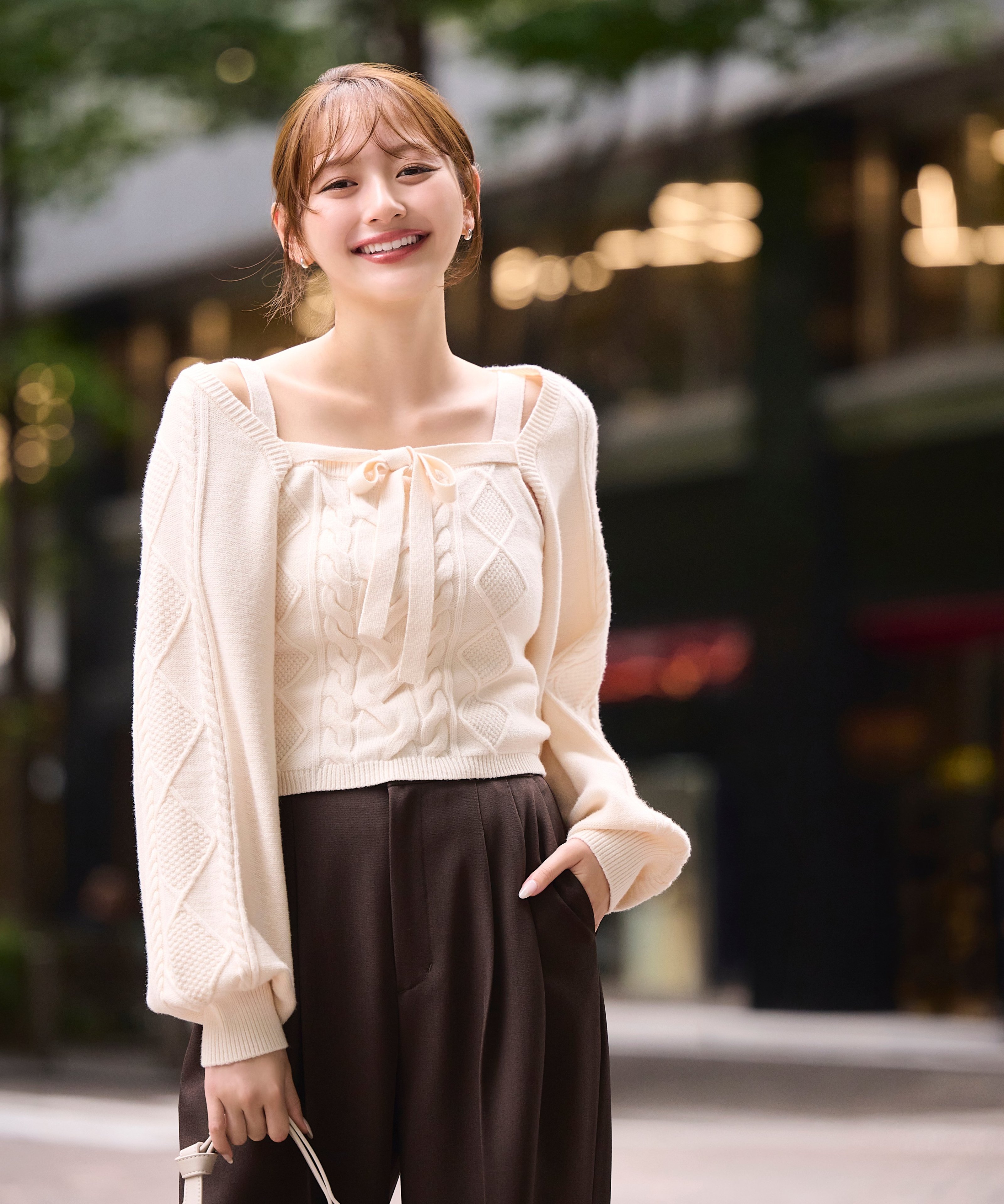 PROPORTION BODY DRESSING ＜EDIT COLOGNE＞ケーブルニットSET UP プロポーションボディドレッシング トップス ニット ベージュ グレー