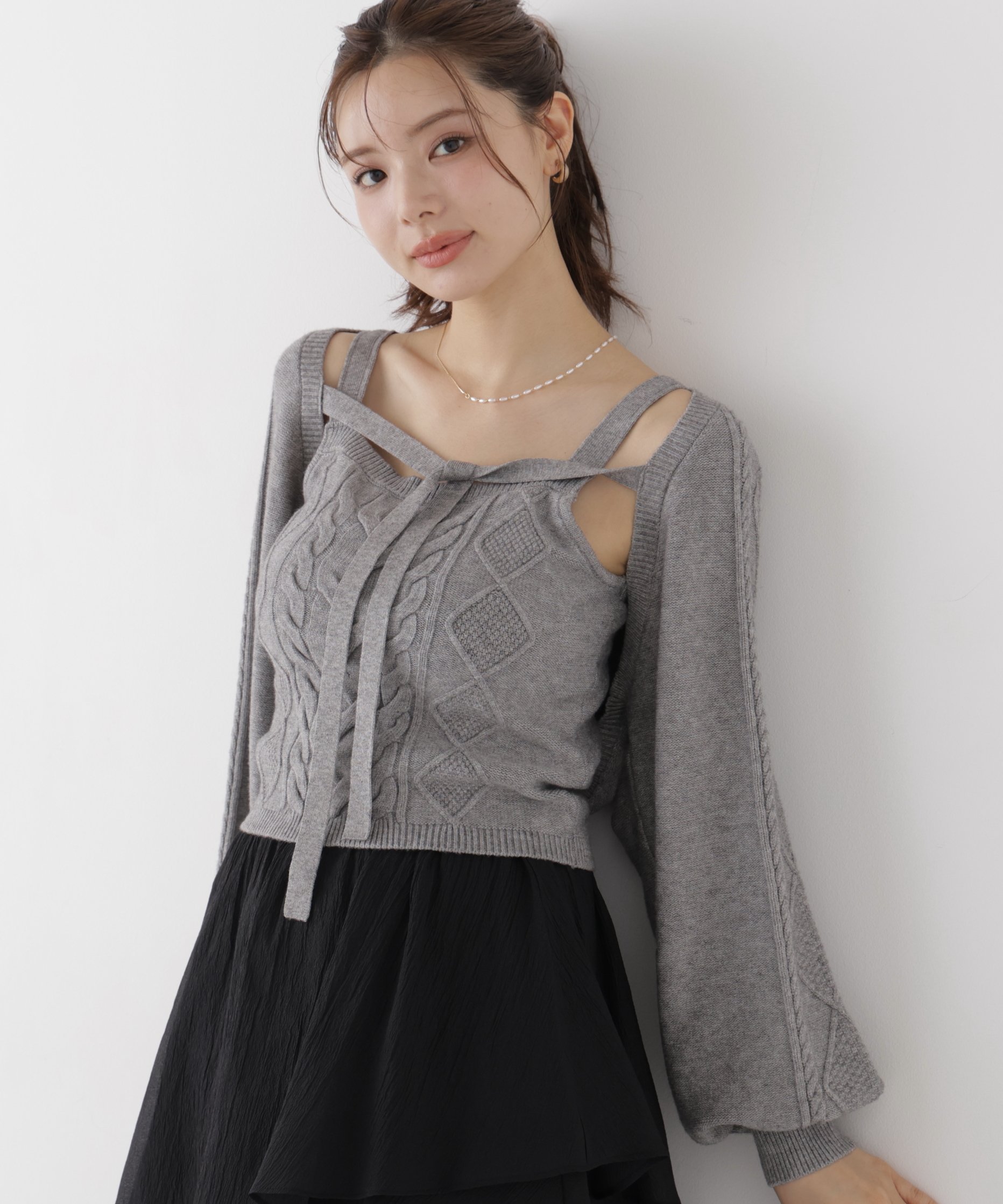 PROPORTION BODY DRESSING ＜EDIT COLOGNE＞ケーブルニットSET UP プロポーションボディドレッシング トップス ニット ベージュ グレー