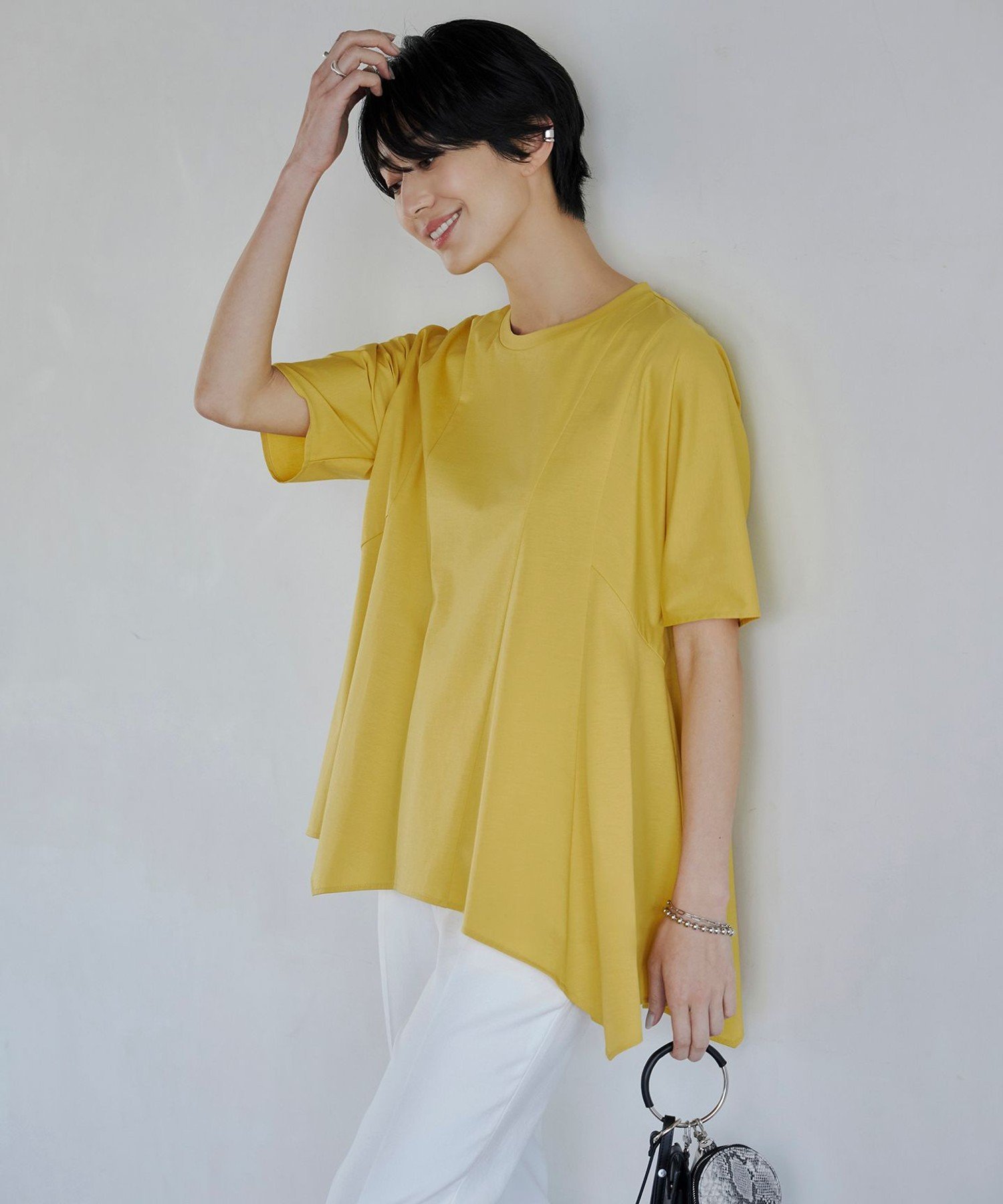 ICB 【洗える】ブラウスライクジャージー ハンカチーフヘムカットソー アイシービー トップス カットソー・Tシャツ ホワイト ブルー ネイビー【送料無料】のサムネイル