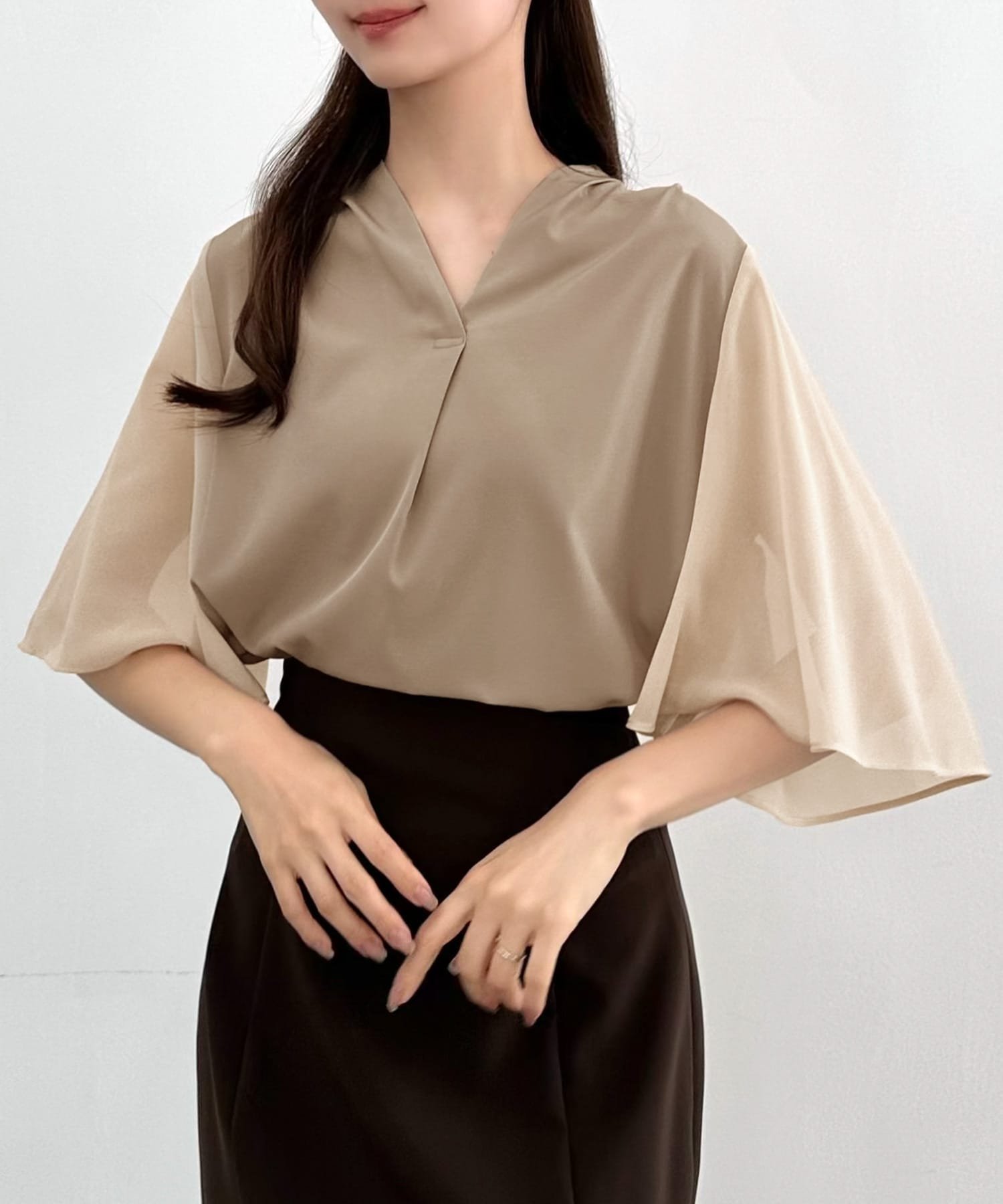 【SALE／65%OFF】JUNOAH CENEA シアースリーブデザイン襟ブラウス ジュノア トップス シャツ・ブラウス..