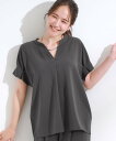 SHOO・LA・RUE 【S-LL/セットアップ可/ひんやり】きちんと見えで上品 お袖タック スキッパーブラウス シューラルー トップス シャツ・ブラウス グレ...