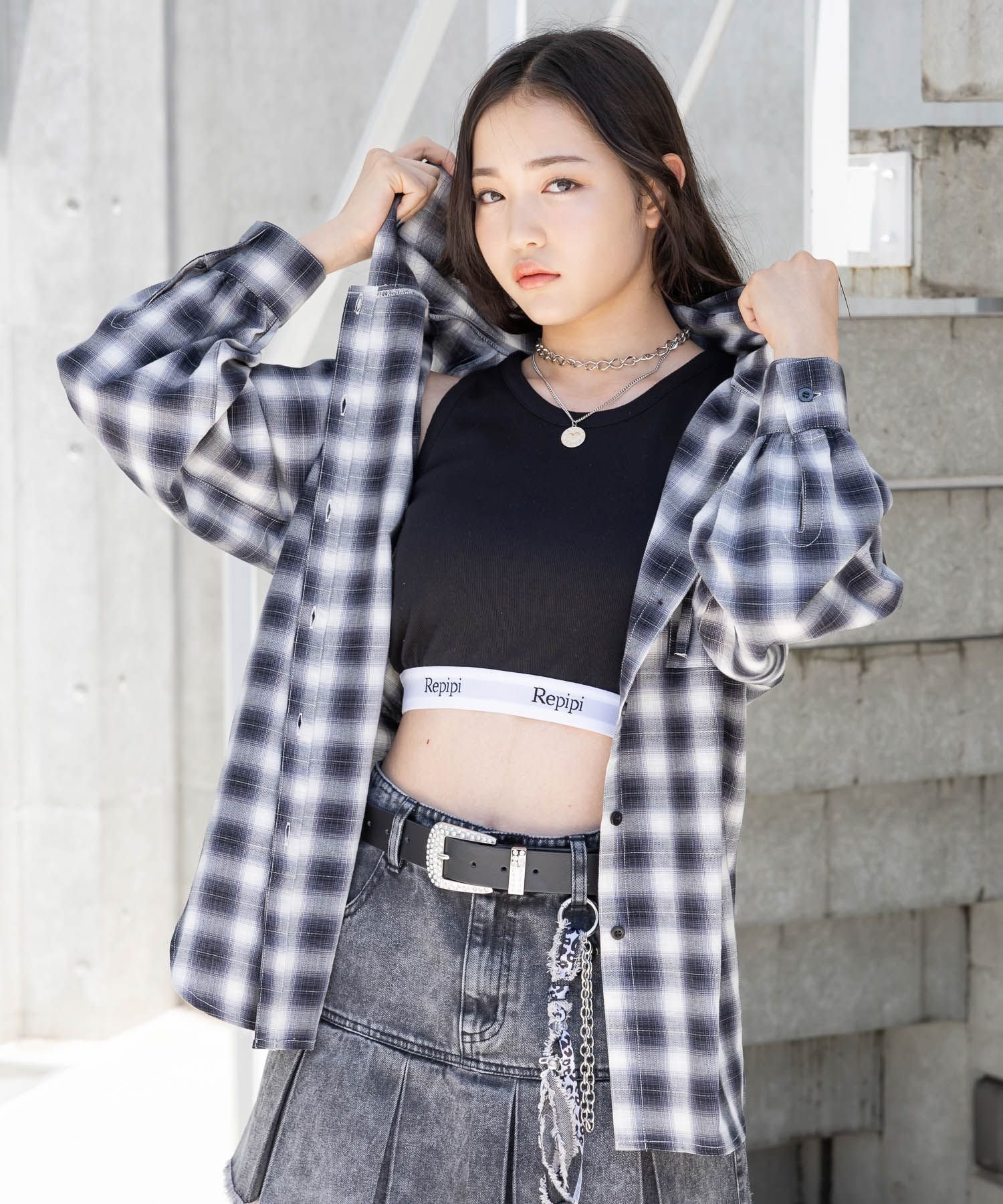 【SALE／50%OFF】repipi armario オンブレチェックルーズシャツ レピピアルマリオ トップス シャツ・ブ..