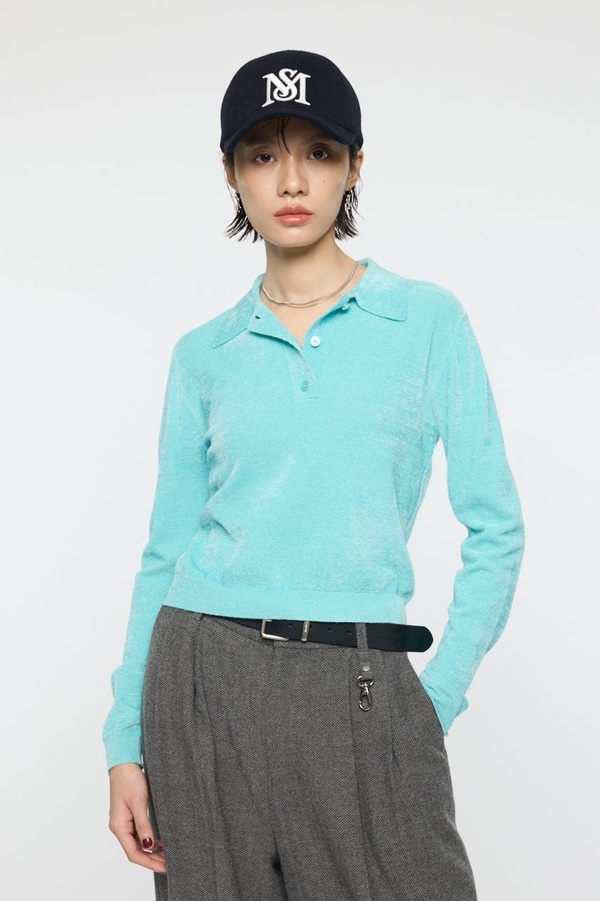 VELOUR TOUCH KNIT ポロ マウジー トップス カットソー・Tシャツ イエロー