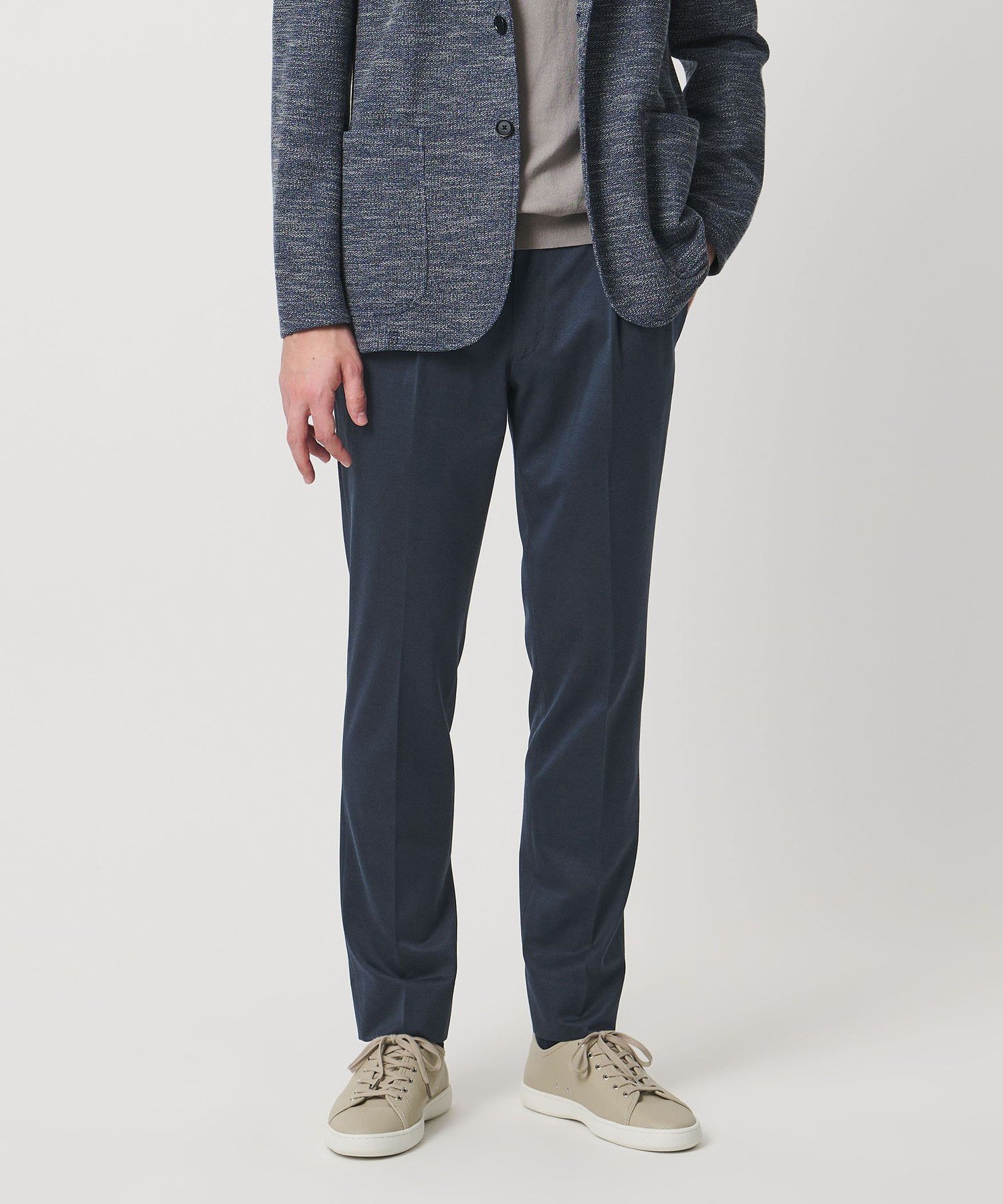 【SALE／30%OFF】UNITED ARROWS ジャージー スリムテーパード サイドシャーリング 1プリーツ スラックス ユナイテッドアローズ パンツ スラックス・ドレスパンツ ベージュ ネイビー グレー【送料無料】