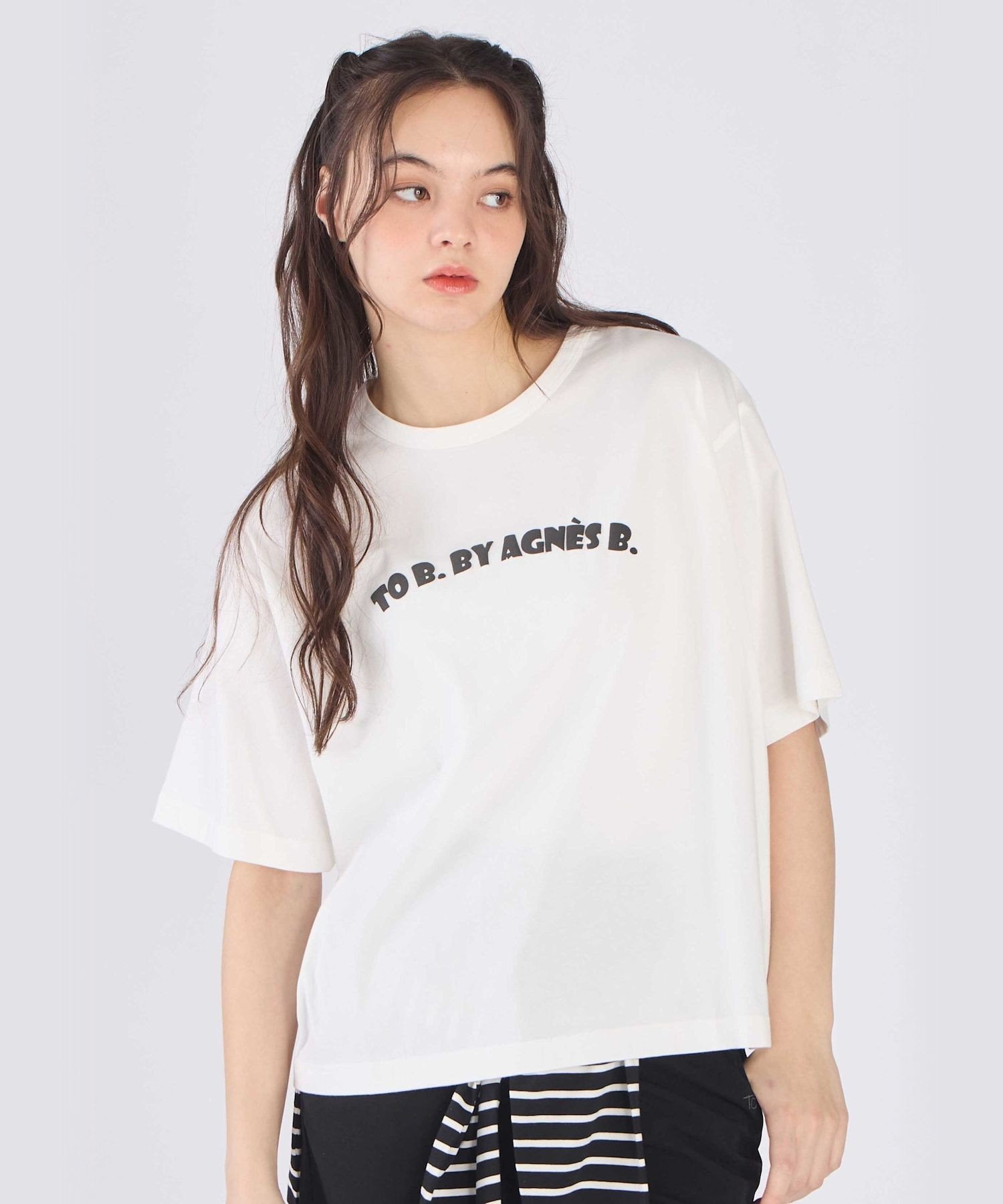 To b. by agnes b. ロゴ パフプリント コットン 半袖 Tシャツ アニエスベー トップス カットソー・Tシャツ ホワイト【送料無料】