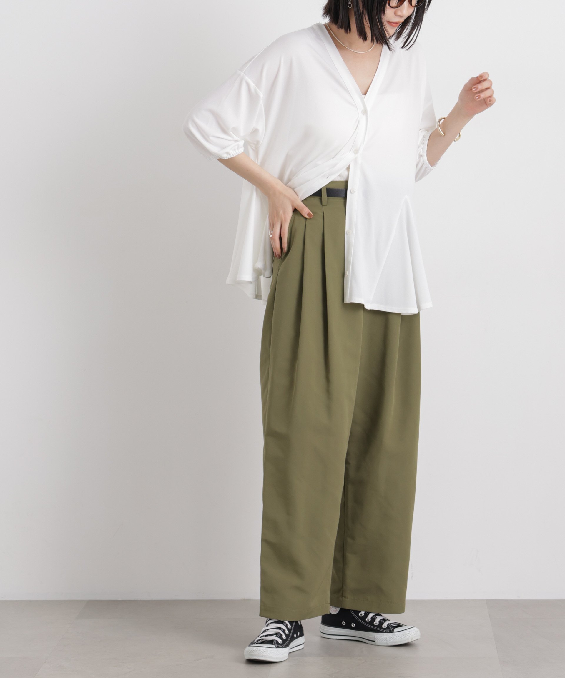 【SALE／40%OFF】NANO universe 平織りツータックワイドパンツ ナノユニバース パンツ その他のパンツ カーキグリーン ブラック ベージュ【送料無料】 stylife-15644454 Rakuten Fashion サンプル画像3