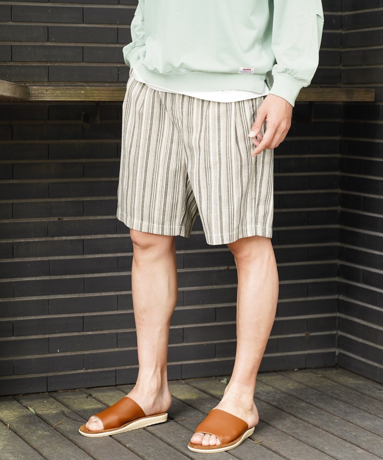 [通気性◎タック入り]リラックスリネンライクショーツ[セットアップ可] ベイフロー トップス その他のトップス ネイビー ベージュ