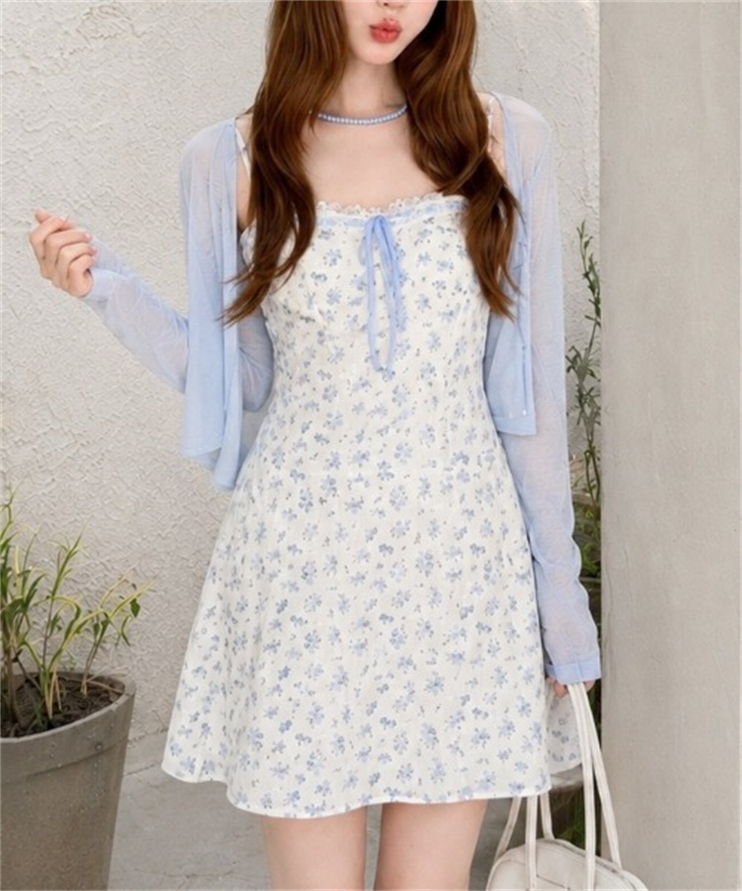 【SALE／15%OFF】Sibra 【2点セット】花柄レースリボンキャミワンピース*シアーカーディガン ディアベル ワンピース・ドレス ワンピース ピンク イエロー ブルー【送料無料】