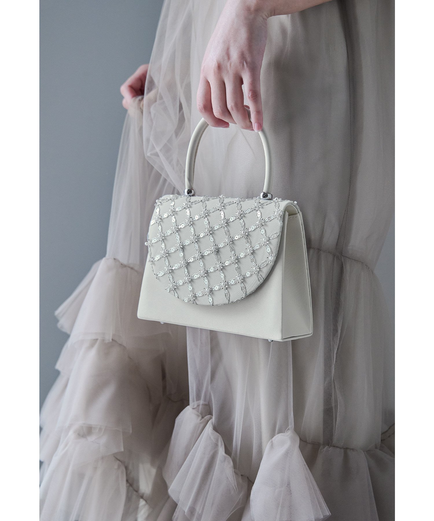 niana 格子柄フラップハンドバッグ パール スパンコール パーティーバッグ ミニ ショルダー ビーフラット バッグ ハンドバッグ ホワイト グレー