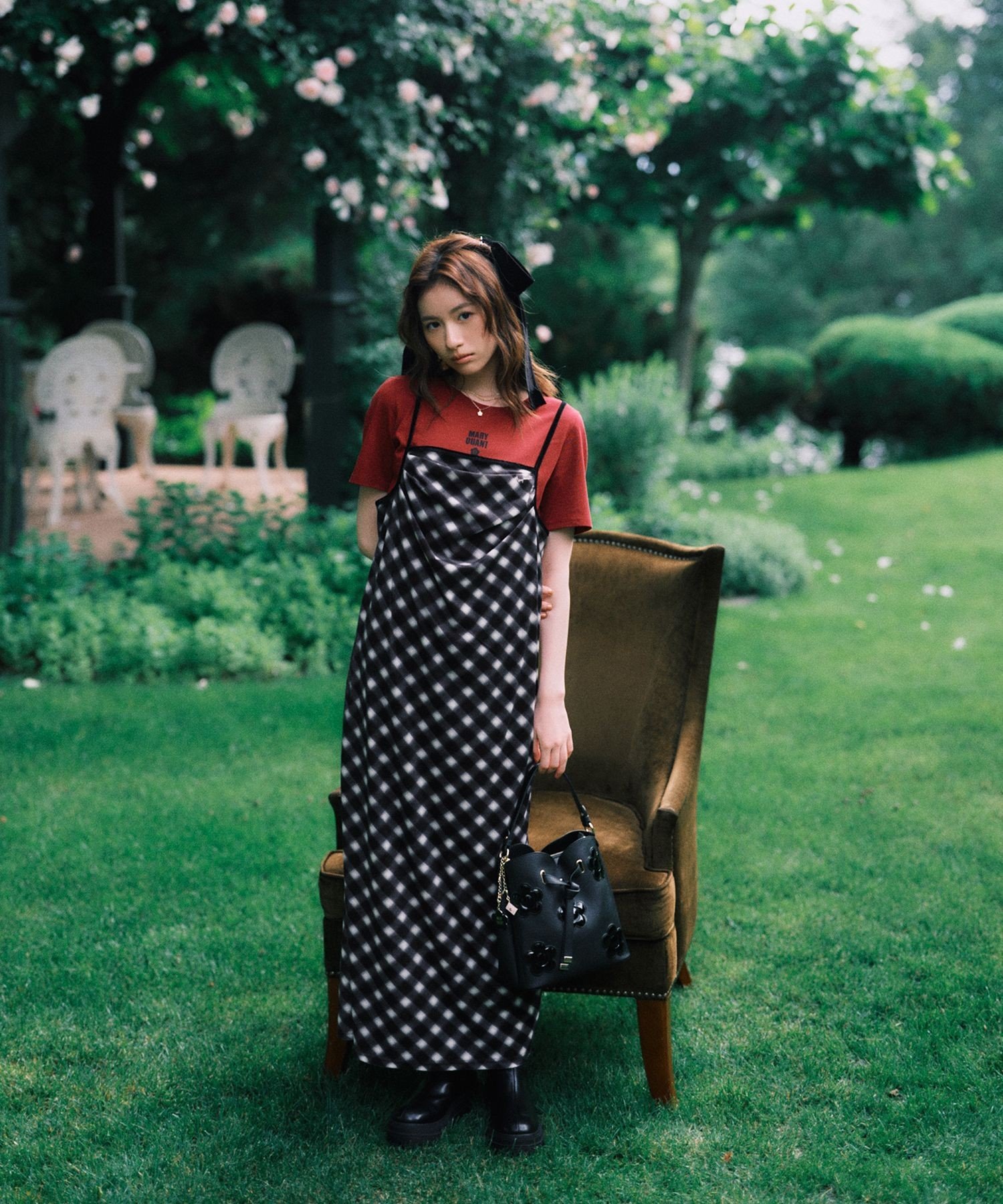VIS 【MARY QUANT*VIS】チェックベロアドレープキャミワンピース ビス ワンピース・ドレス ワンピース ブラック ブラウン