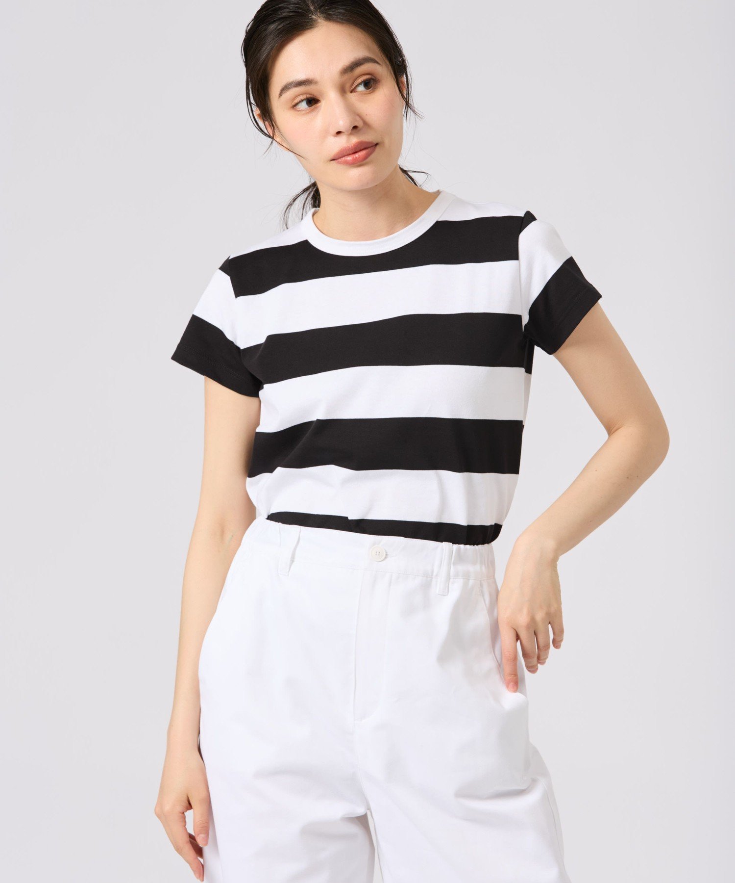 agnes b. FEMME 太ボーダー コットン 半袖 Tシャツ 