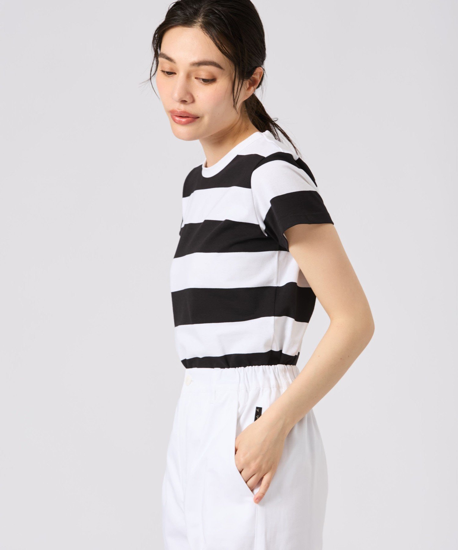 agnes b. FEMME 太ボーダー コットン 半袖 Tシャツ 