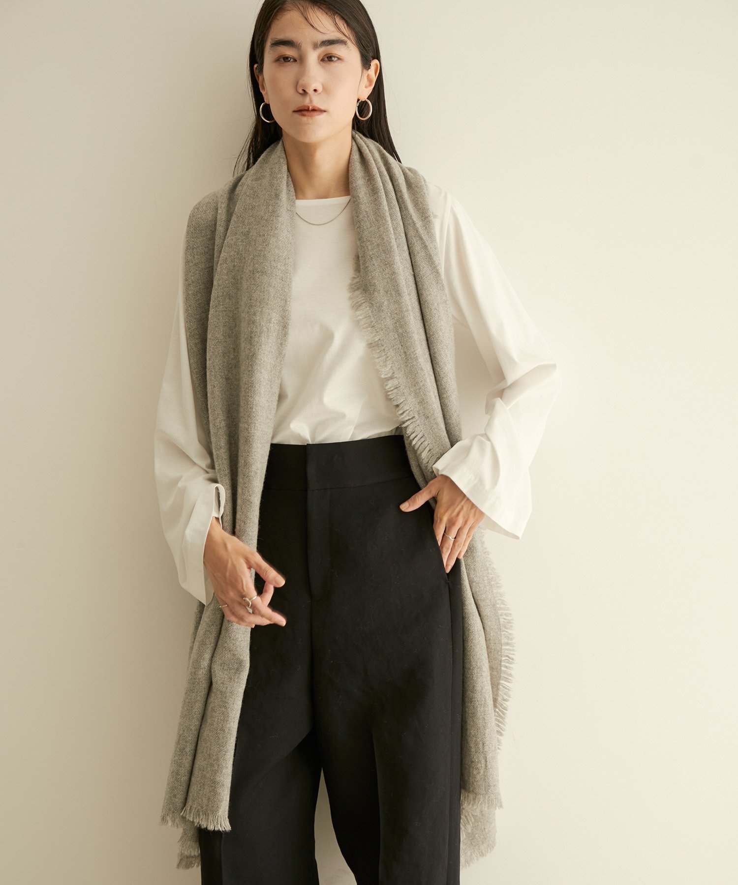 【SALE／50%OFF】SALON adam et rope' ウール大判ストール サロン アダム エ ロペ ファッション雑貨 マフラー・ストール・ネックウォーマー カーキグリーン ベージュ グレー【送料無料】