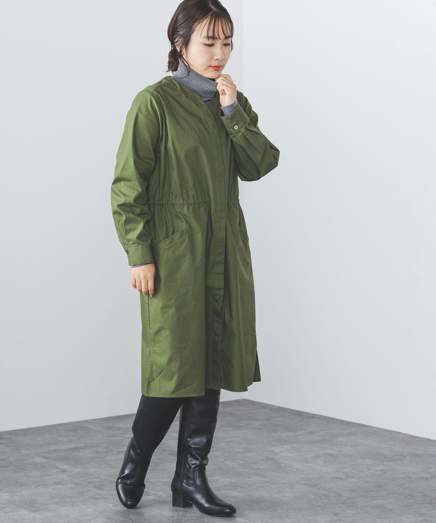 【SALE／70%OFF】BEAMS HEART BEAMS HEART / ノーカラー ドロスト ワンピース ビームス アウトレット ワンピース・ドレス その他のワンピース・ドレス カーキグリーン ホワイト ベージュ ネイビーのサムネイル