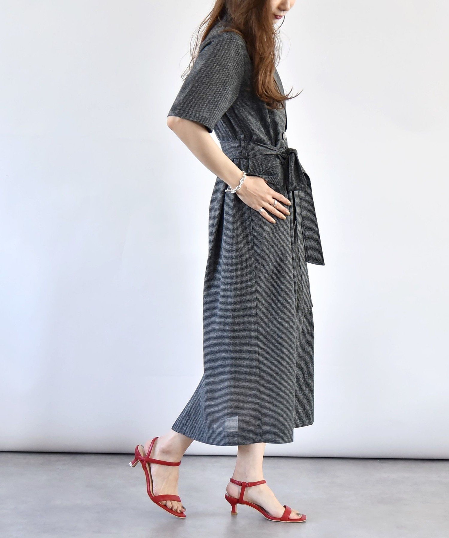 【SALE／70%OFF】quaranciel quaranciel:＜手洗い可能＞サマー カラミ テーラード ジャケット ワンピース シップス ワンピース・ドレス ワンピース ブラック ベージュ【送料無料】