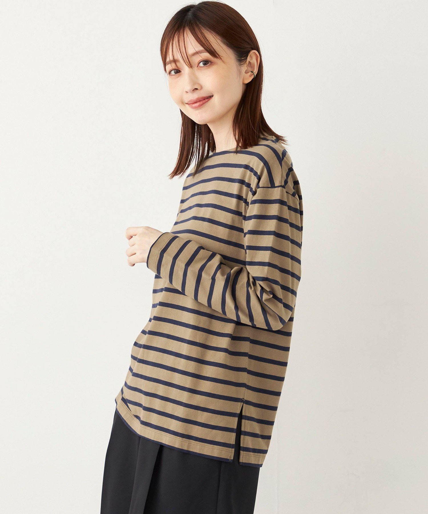 SHIPS Colors:コットン レイヤード TEE 3(ロンT)◇ シップス トップス カットソー・Tシャツ ブラウン ブラック グリーン ホワイト イエロー ピンク ネイビー