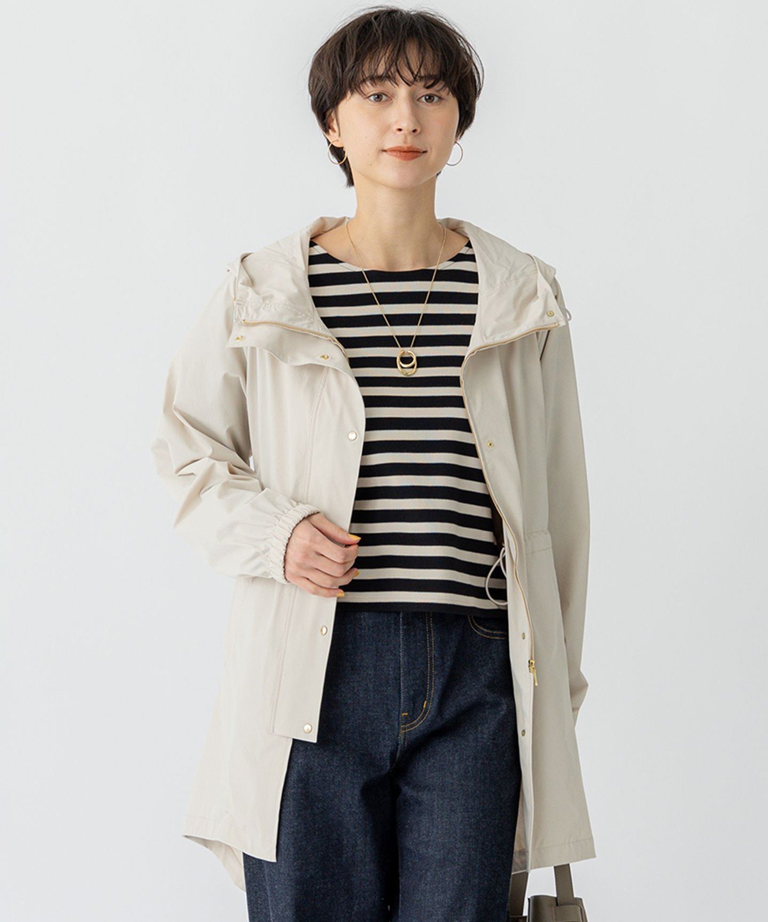 23区 S 【撥水加工】ナイロン2WAYストレッチ フーデットアウター ニジュウサンク ジャケット・アウター ナイロンジャケット ベージュ グレー カーキグリーン