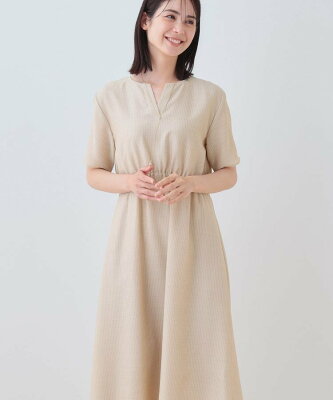 INDIVI 【洗える/エアリー】ハイウエストワンピース インディヴィ ワンピース・ドレス その他のワンピース・ドレス ネイビー ベージュ【送料無料】