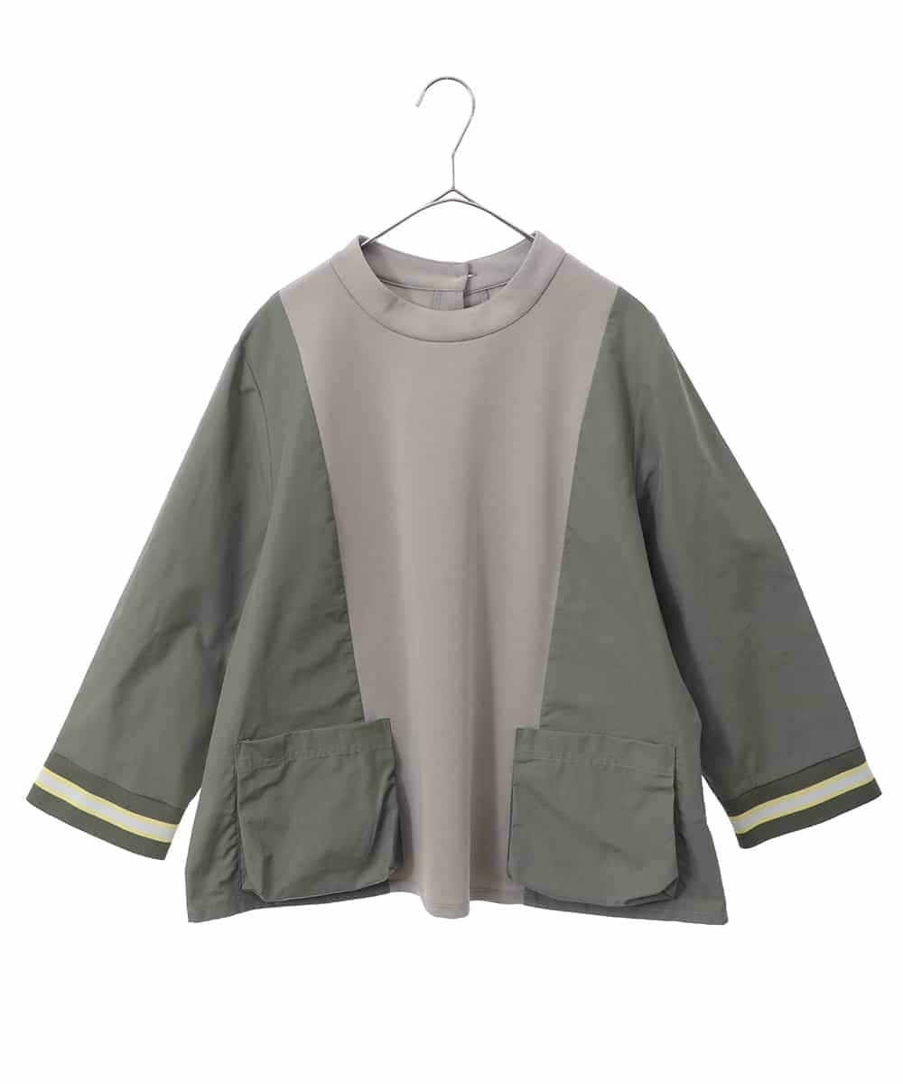 HIROKO BIS GRANDE 【大きいサイズ】ジョイント配色プルオーバートップ /洗える ヒロコ ビス グランデ トップス カットソー・Tシャツ カーキグリーン ブラック