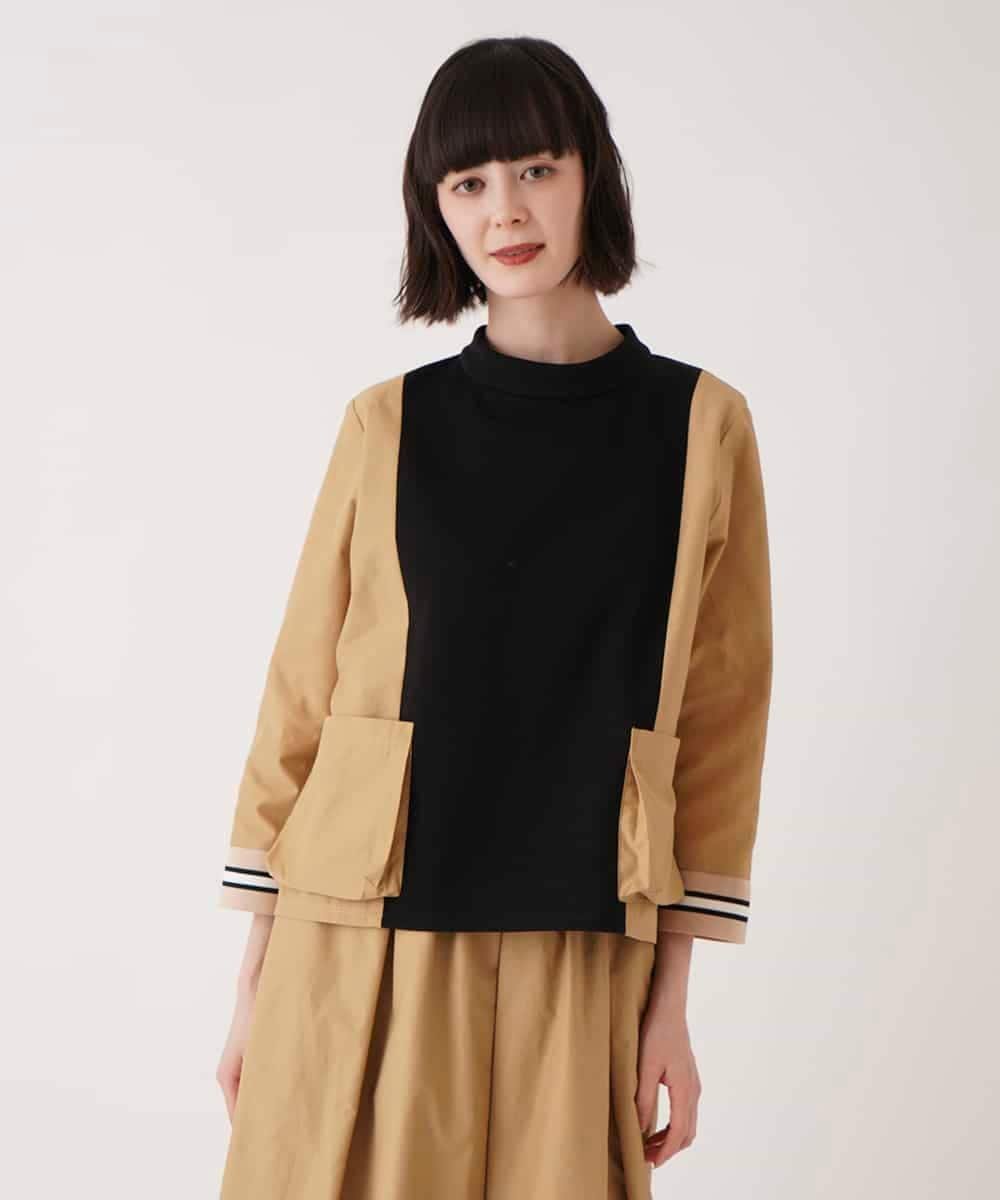 HIROKO BIS GRANDE 【大きいサイズ】ジョイント配色プルオーバートップ /洗える ヒロコ ビス グランデ トップス カットソー・Tシャツ カーキグリーン ブラック