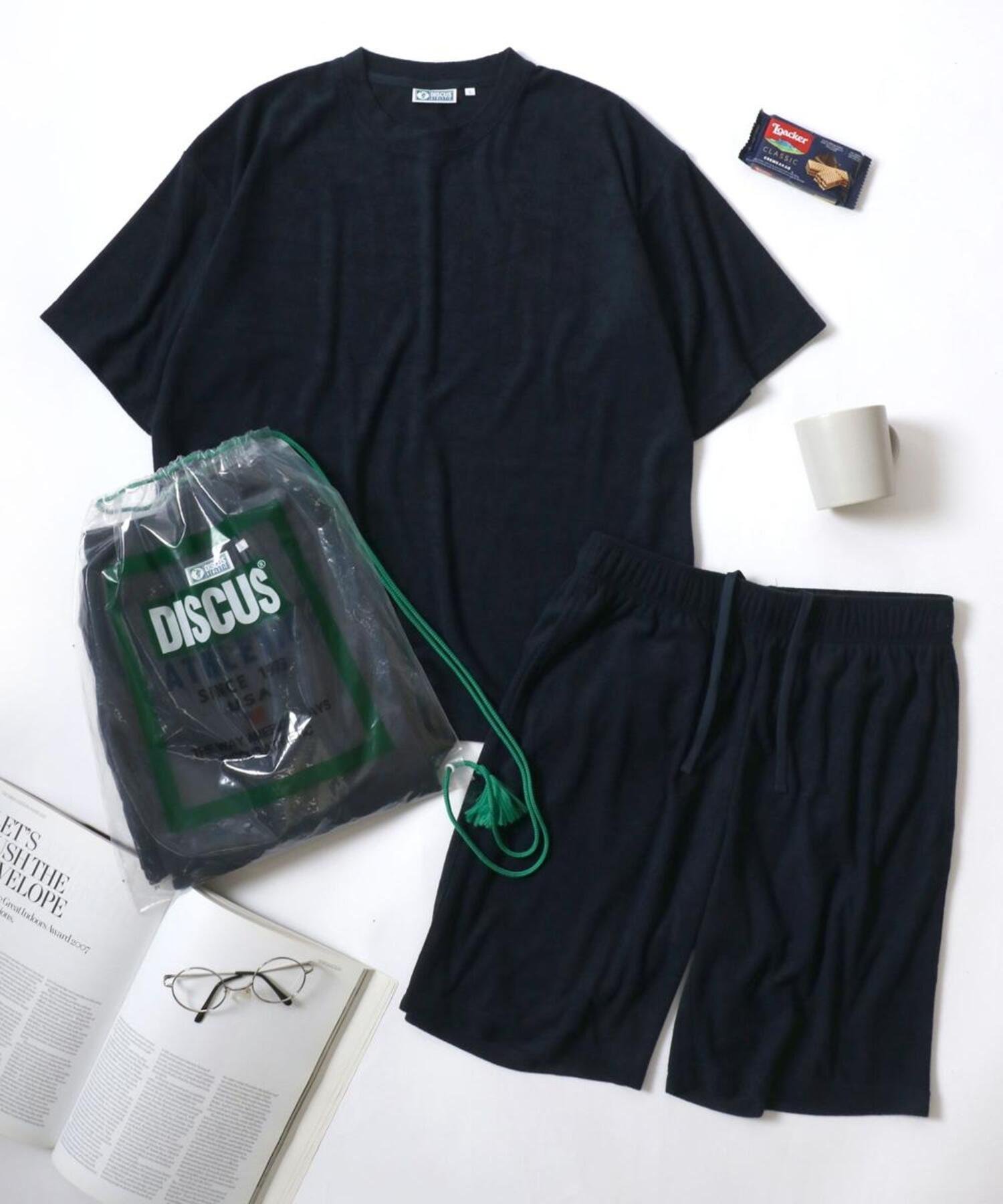 【SALE／4%OFF】DISCUS セットアップ Tシャツ ショートパンツ パイル ルームウェア ラザル インナー・ルームウェア その他のインナー・ルームウェア ブラック ネイビー グレー【送料無料】