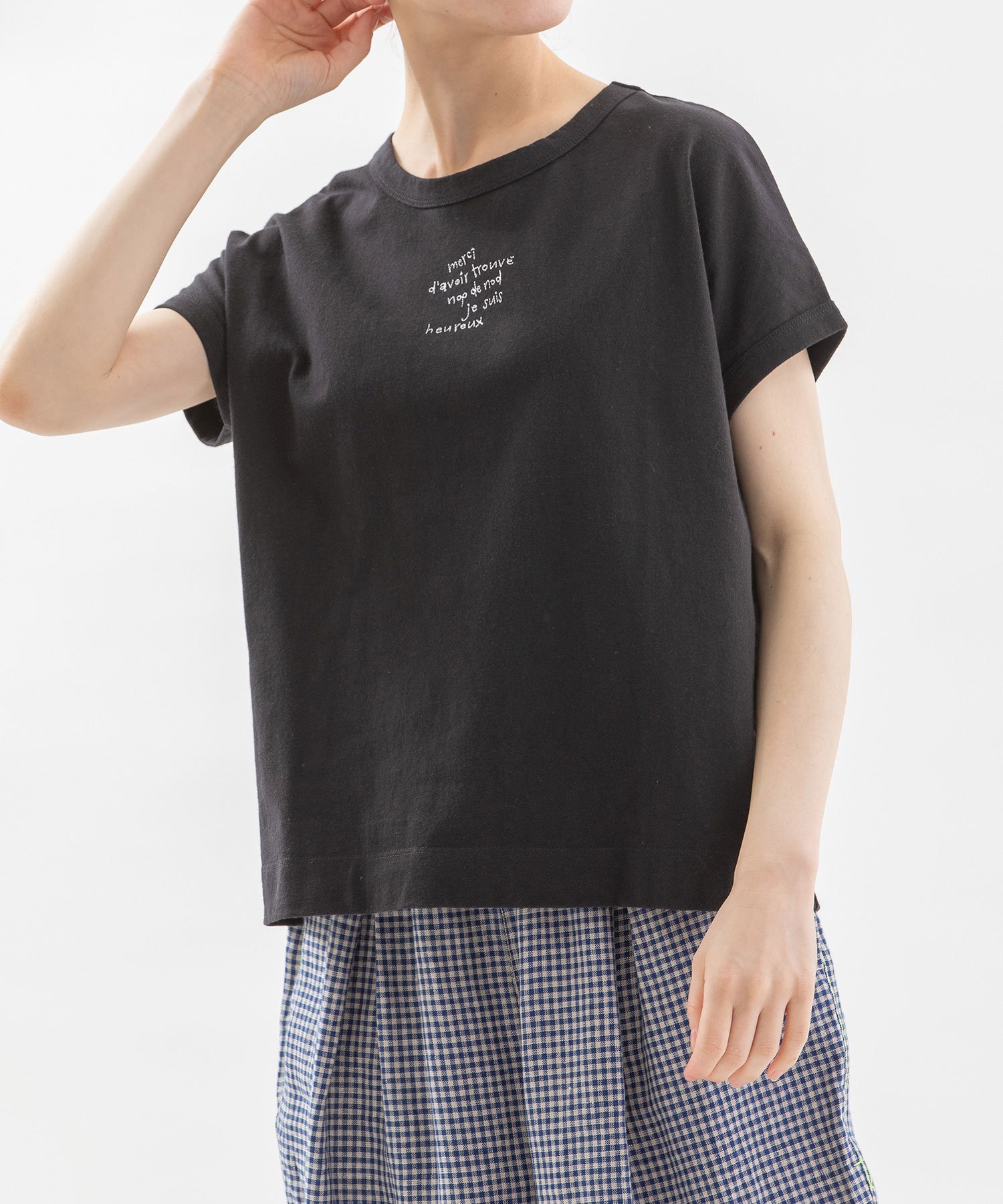 nop de nod USコットン書き文字ロゴ刺繍フレンチTシャツ プードゥードゥー トップス カットソー・Tシャツ レッド ホワイト ブラック ブルー ネイビー