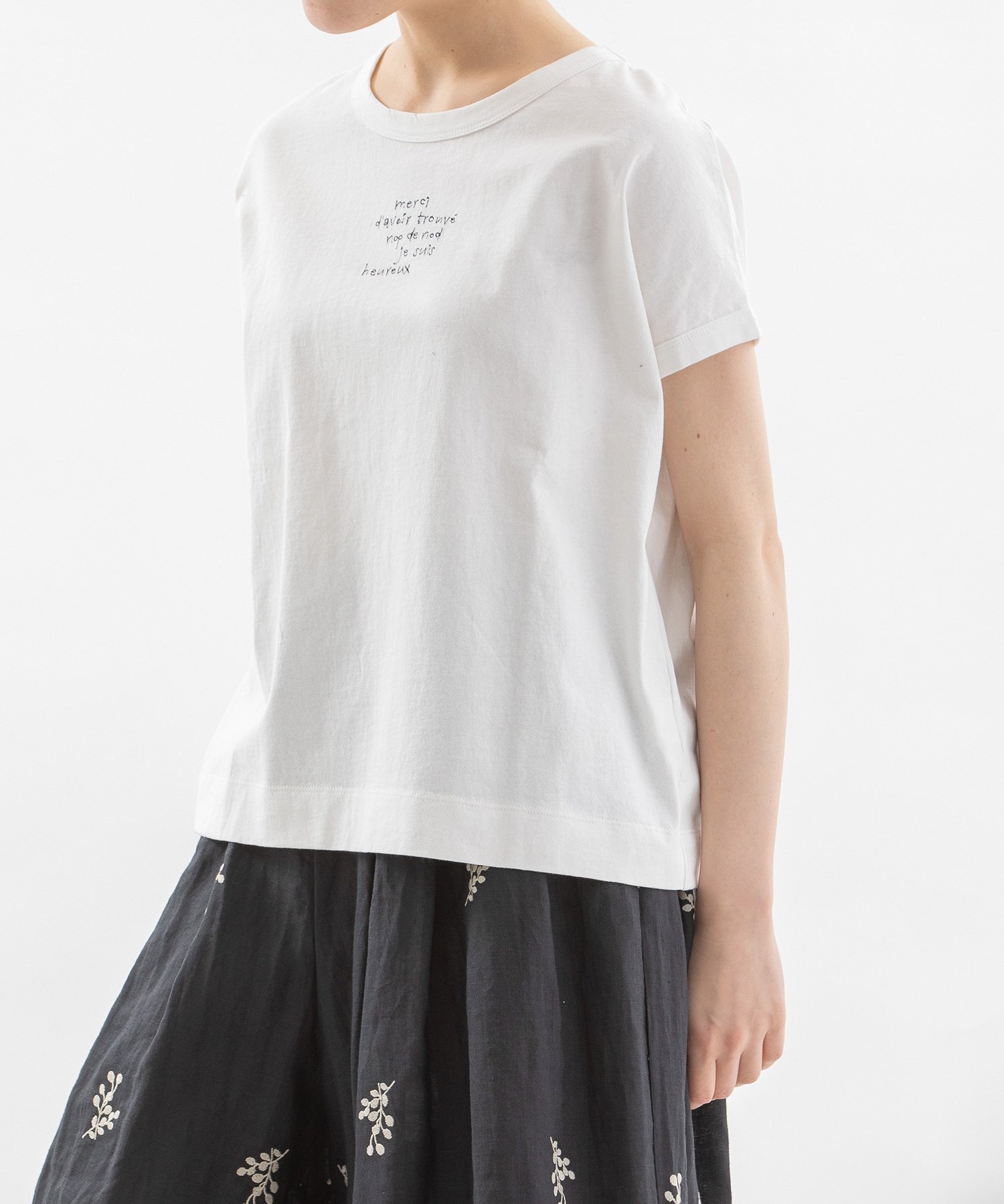 nop de nod USコットン書き文字ロゴ刺繍フレンチTシャツ プードゥードゥー トップス カットソー・Tシャツ レッド ホワイト ブラック ブルー ネイビー