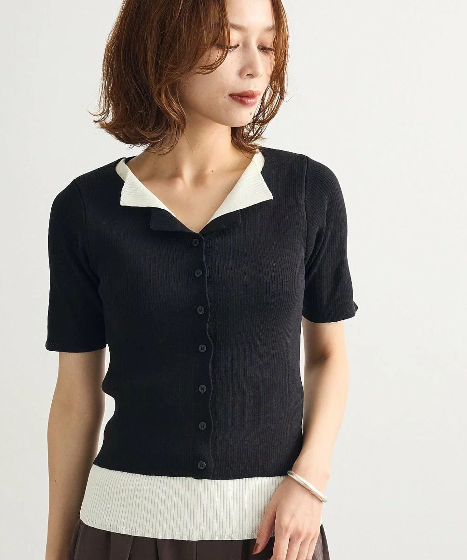 【SALE/70%OFF】Green Parks ・Petit Fleur バイカラーレイヤードニット グリーンパークス トップス ニット ブラウン ワインレッ...