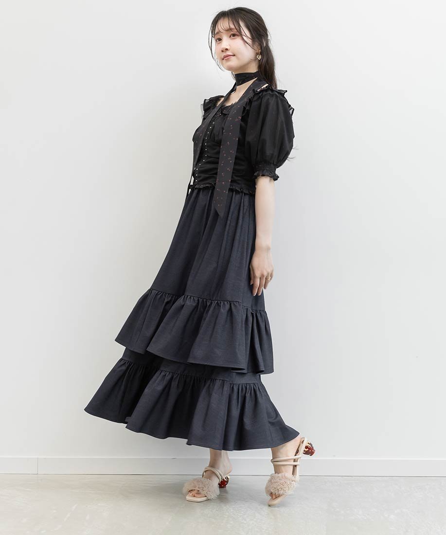 RANDA ティアードフレアスカート ランダ スカート ロング・マキシスカート ホワイト ネイビー