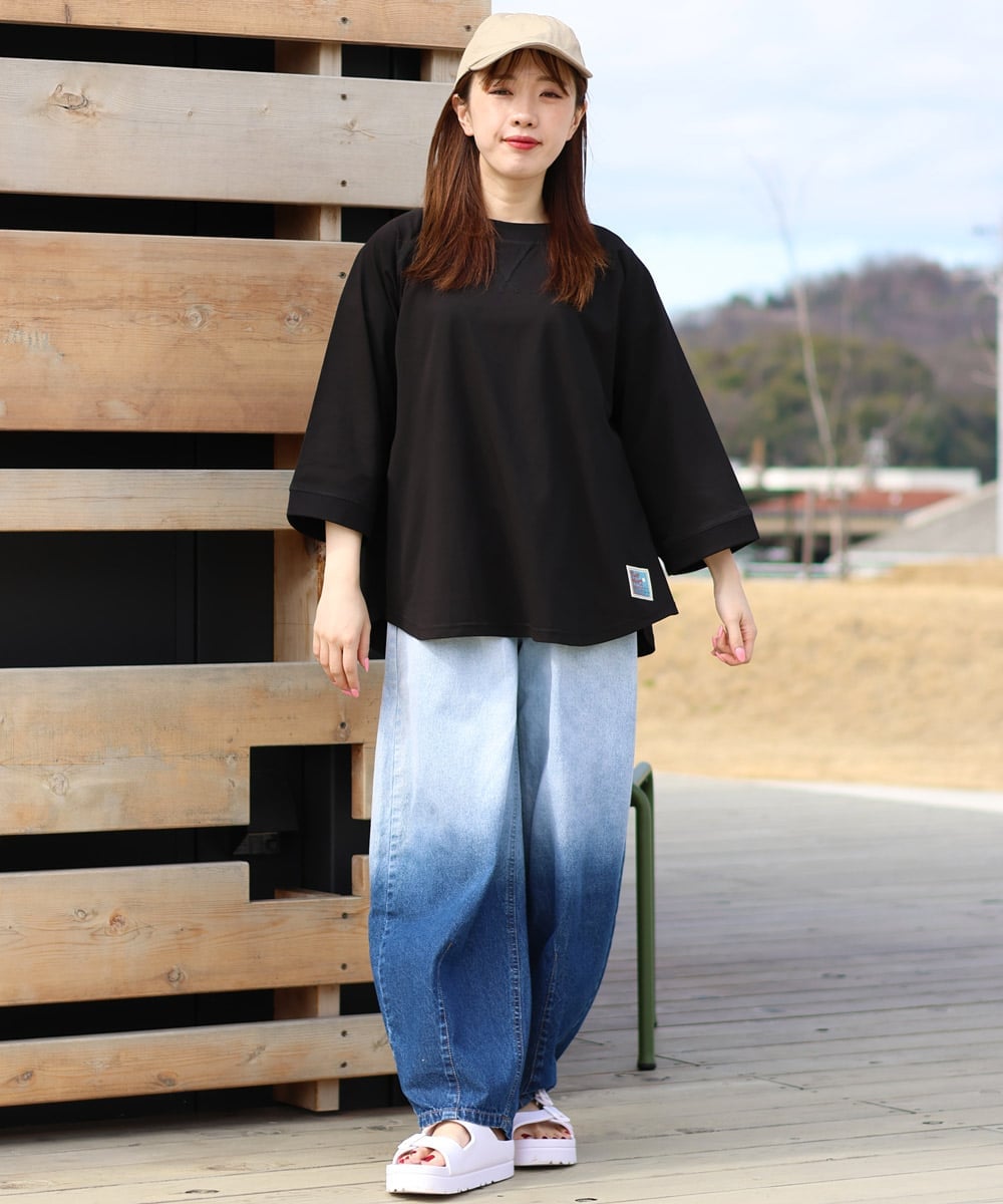 KRIFF MAYER (W)冷涼UVカット7分袖ゆるT クリフメイヤー トップス カットソー・Tシャツ ブラック ベージュ レッド ネイビー