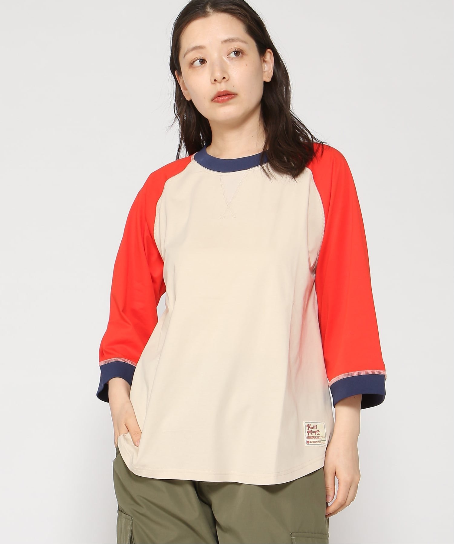 KRIFF MAYER (W)冷涼UVカット7分袖ゆるT クリフメイヤー トップス カットソー・Tシャツ ブラック ベージュ レッド ネイビー