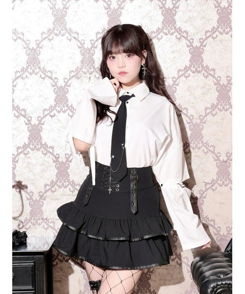 NOEMIE チェーンネクタイ付き2WAYユニセックスシャツ ノエミー ワンピース・ドレス チュニック ホワイト