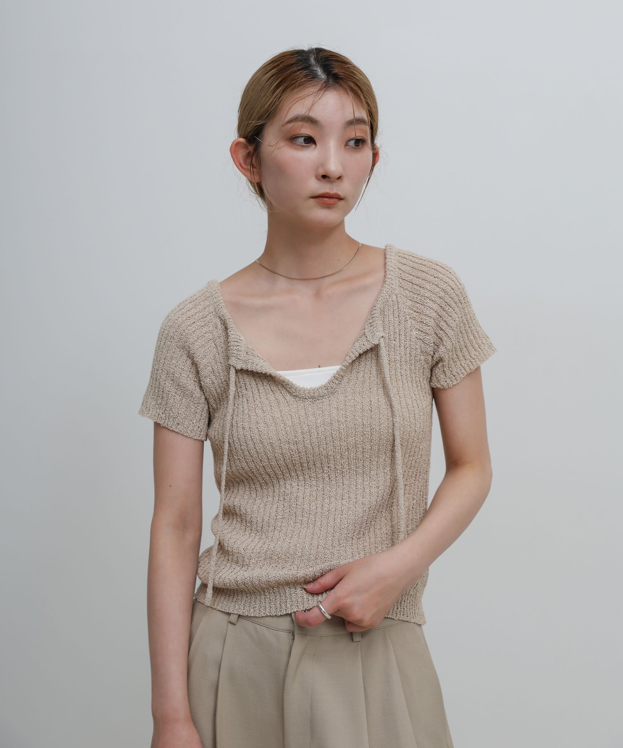 SELECT MOCA フロントデザインコンパクトリブニット セレクトモカ トップス ニット